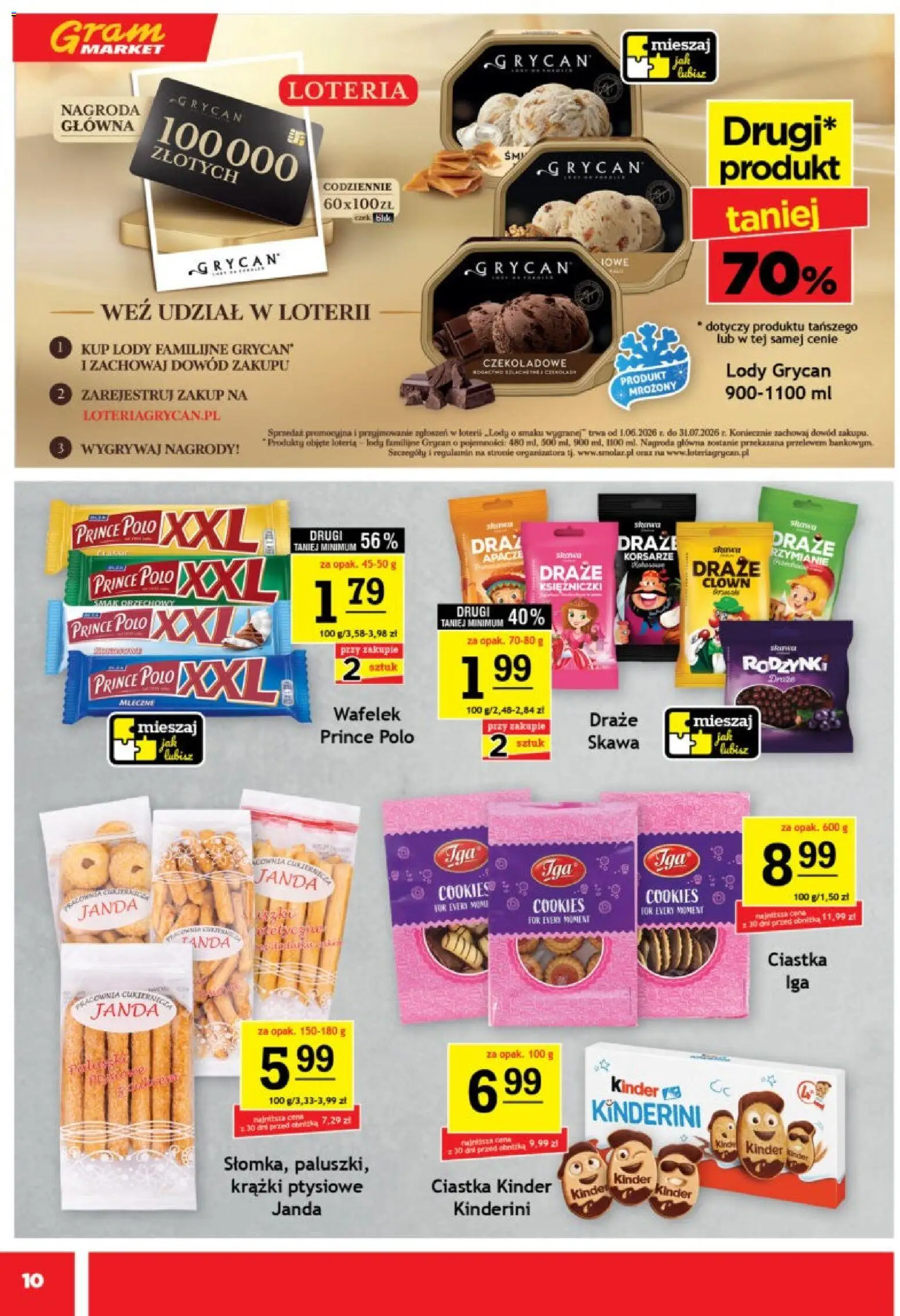 Gram Market gazetka od 10.06.2026 | Strona: 10 | Produkty: Prince polo xxl, Lody Grycan, Ciastka, Lody