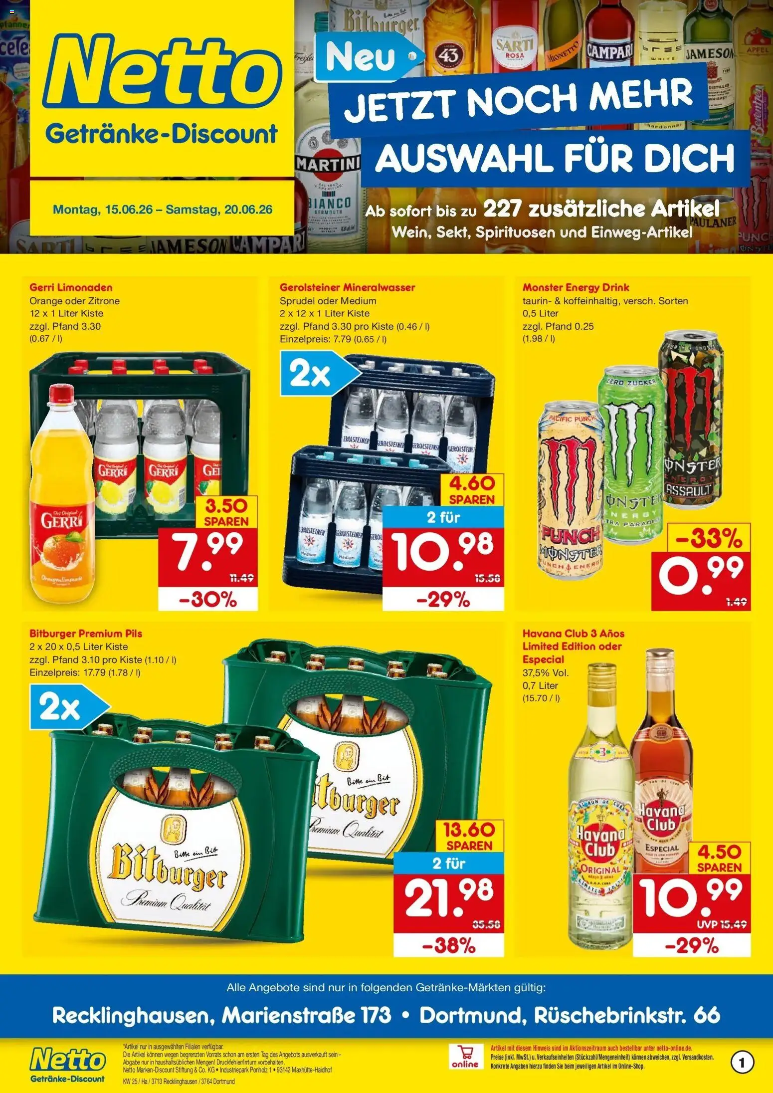 Netto Marken-Discount Prospekt Recklinghausen – gültig ab 15.06.2026 | Seite: 1 | Produkte: Energy, Jameson, Zucker, Paulaner