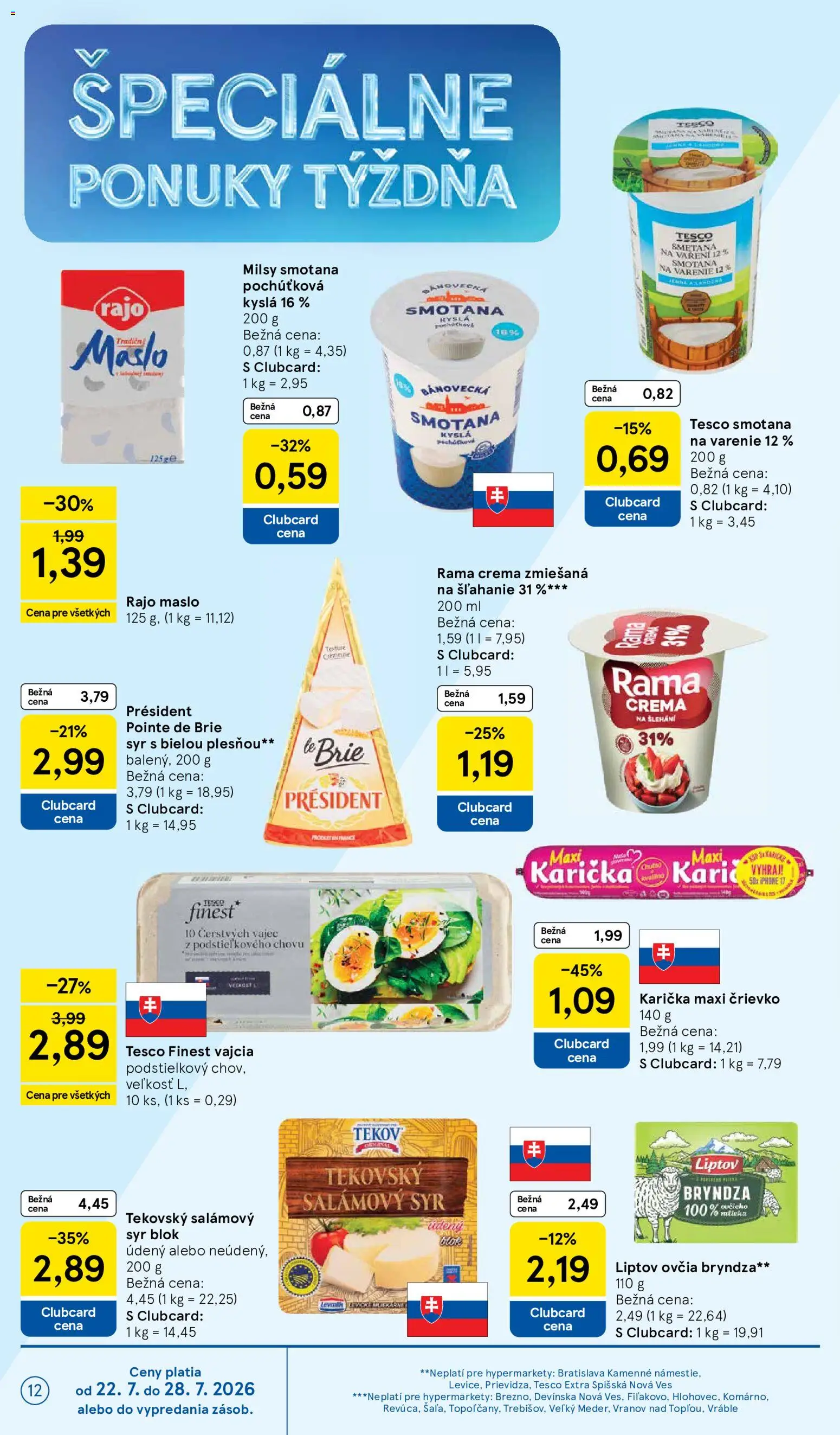 Nové Tesco akcie – leták je platný od 22.07.2026 | Strana: 12 | Produkty: Vajcia, Smotana, Iphone, Smotana na varenie