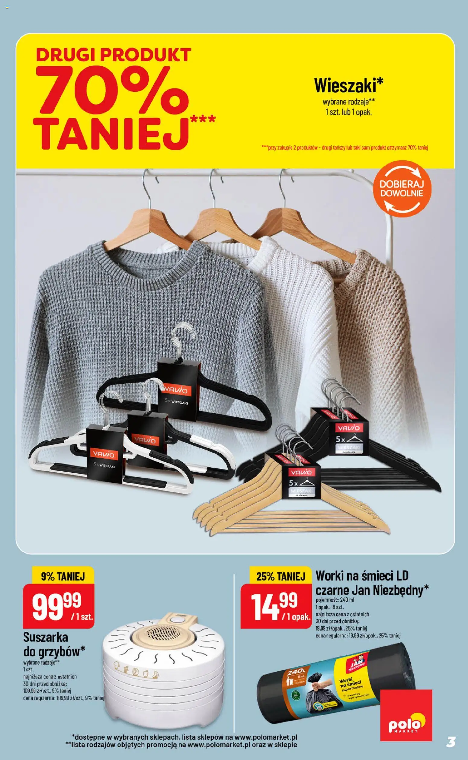Nowa POLOmarket gazetka od jutra 02.09.2026 | Strona: 3 | Produkty: Ubrania, Worki na śmieci, Suszarka, Wieszaki