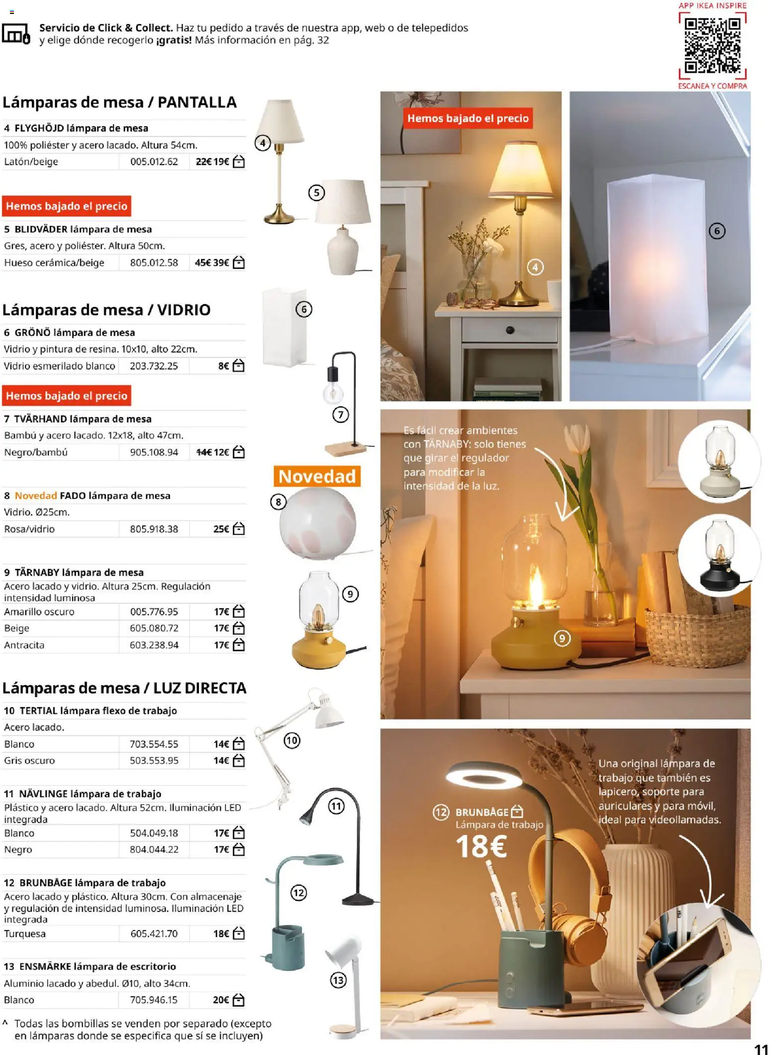 Catálogo IKEA Iluminación y hogar inteligente │ válido desde el 06.03.2026 | Página: 11 | Productos: Auriculares, Galette de chaise, Mesa, Απορρυπαντικό ρούχων σε σκόνη