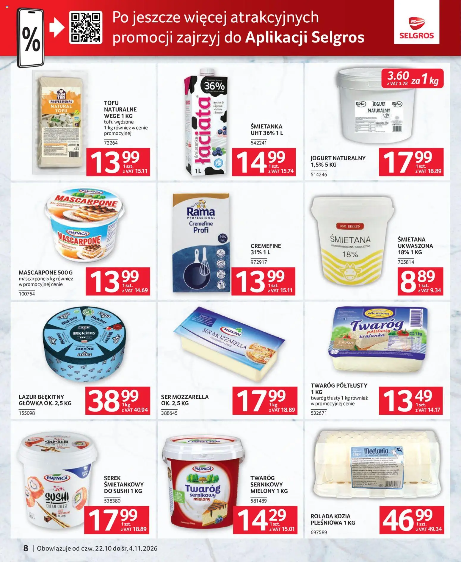Selgros cash&carry gazetka - Oferta dla gastronomii od 22.10.2026 | Strona: 8 | Produkty: Rolada, Rama, Tofu wędzone, Sushi