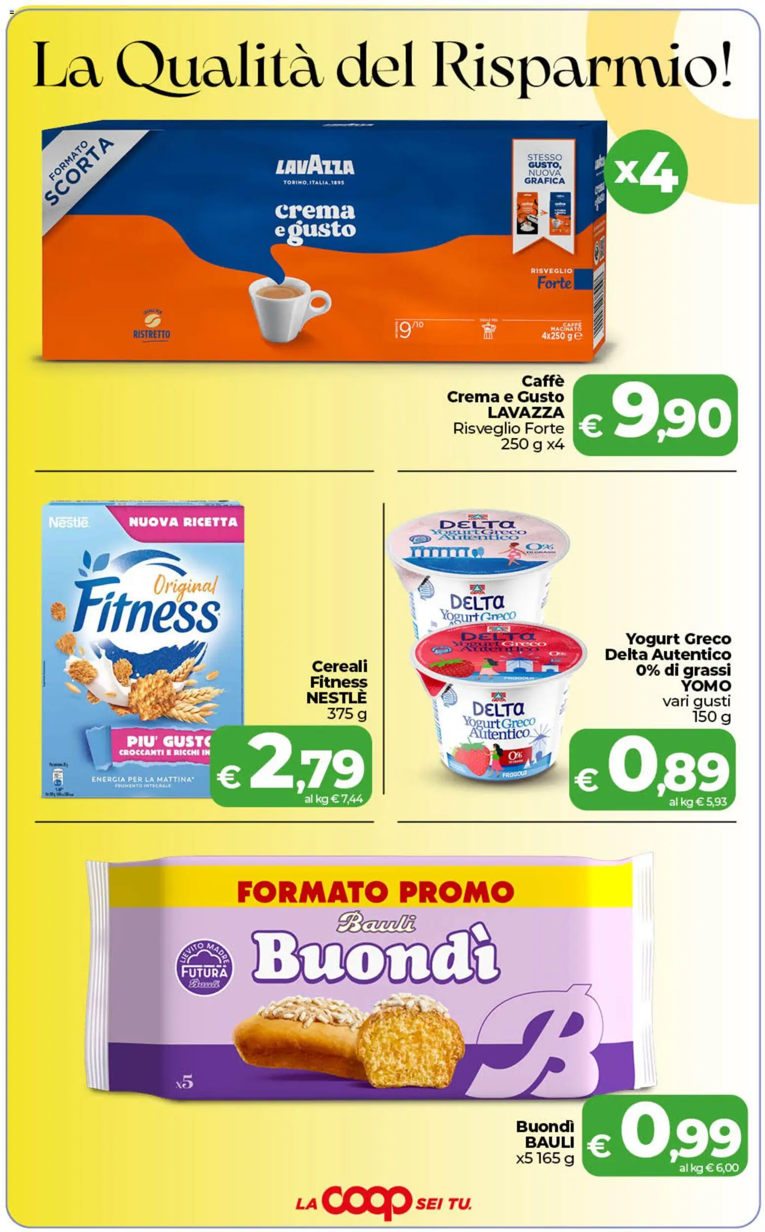 Volantino COOP del 01/09/2026 | Pagina: 2 | Prodotti: Yogurt greco, Yogurt, Cereali, Lavazza