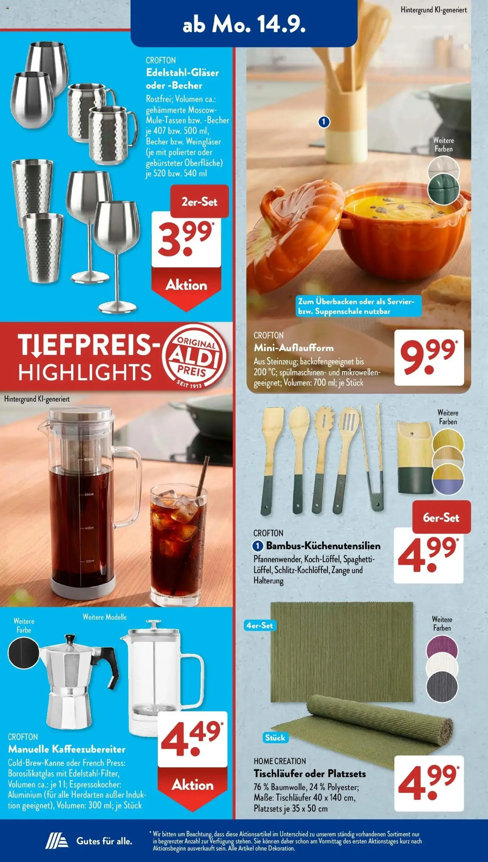 Aldi Süd Aktueller Prospekt (ab 14.09.2026) zum Blättern | Seite: 11 | Produkte: Spaghetti, Espressokocher, Home creation