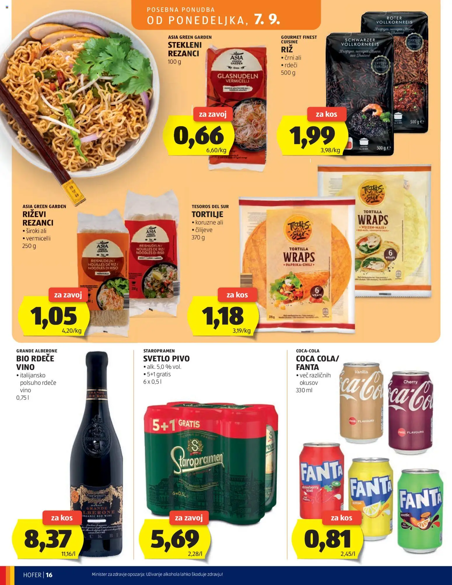 Hofer SI katalog | vrijedi od 02.09.2026 | Stranica: 16 | Proizvodi: Fanta, Pivo, Zavoj, Tortilje
