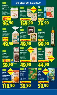 Náhled letáku SONDEY Bio cookies, 200 g, různé druhy, 100 g = 29,95 Kč od 29.09.2026 | Strana: 29 | Produkty: Olivový olej, Losos, Cizrna, Dýně
