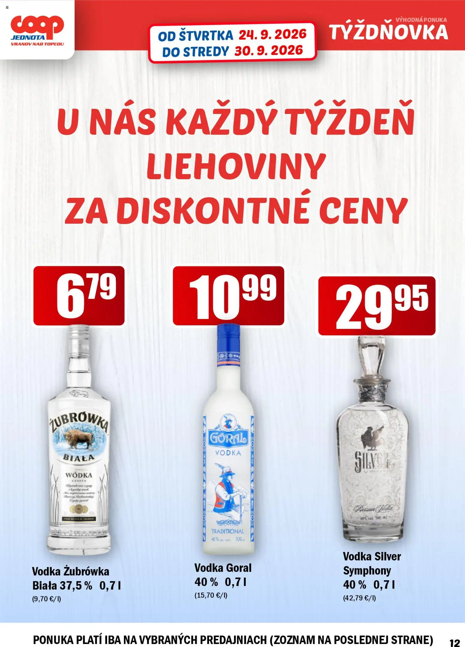 Nové COOP Jednota akcie – leták je platný od 24.09.2026 | Strana: 12 | Produkty: Vodka