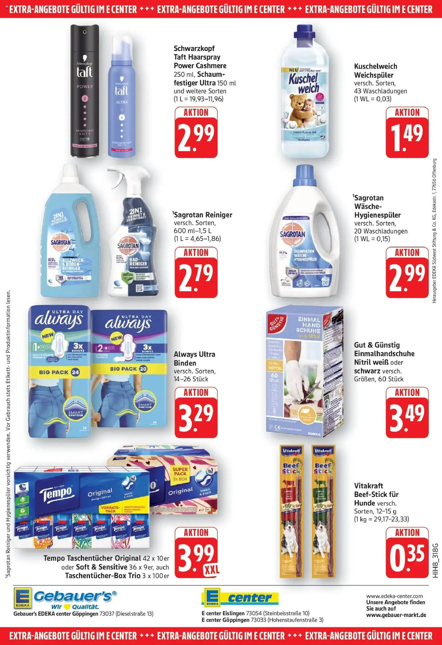 Edeka Prospekt Göppingen – gültig ab 27.07.2026 | Seite: 28 | Produkte: Bad, Haarspray, Weichspüler, Tempo