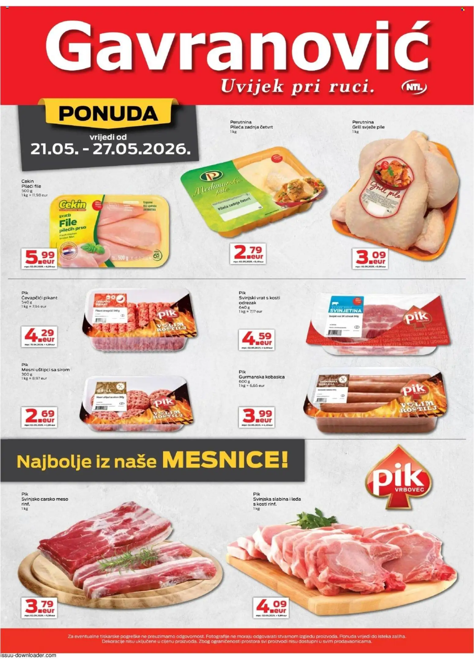 Gavranović katalog | vrijedi od 21.05.2026 | Stranica: 2 | Proizvodi: Carsko meso, Meso, Svinjetina, Kobasica