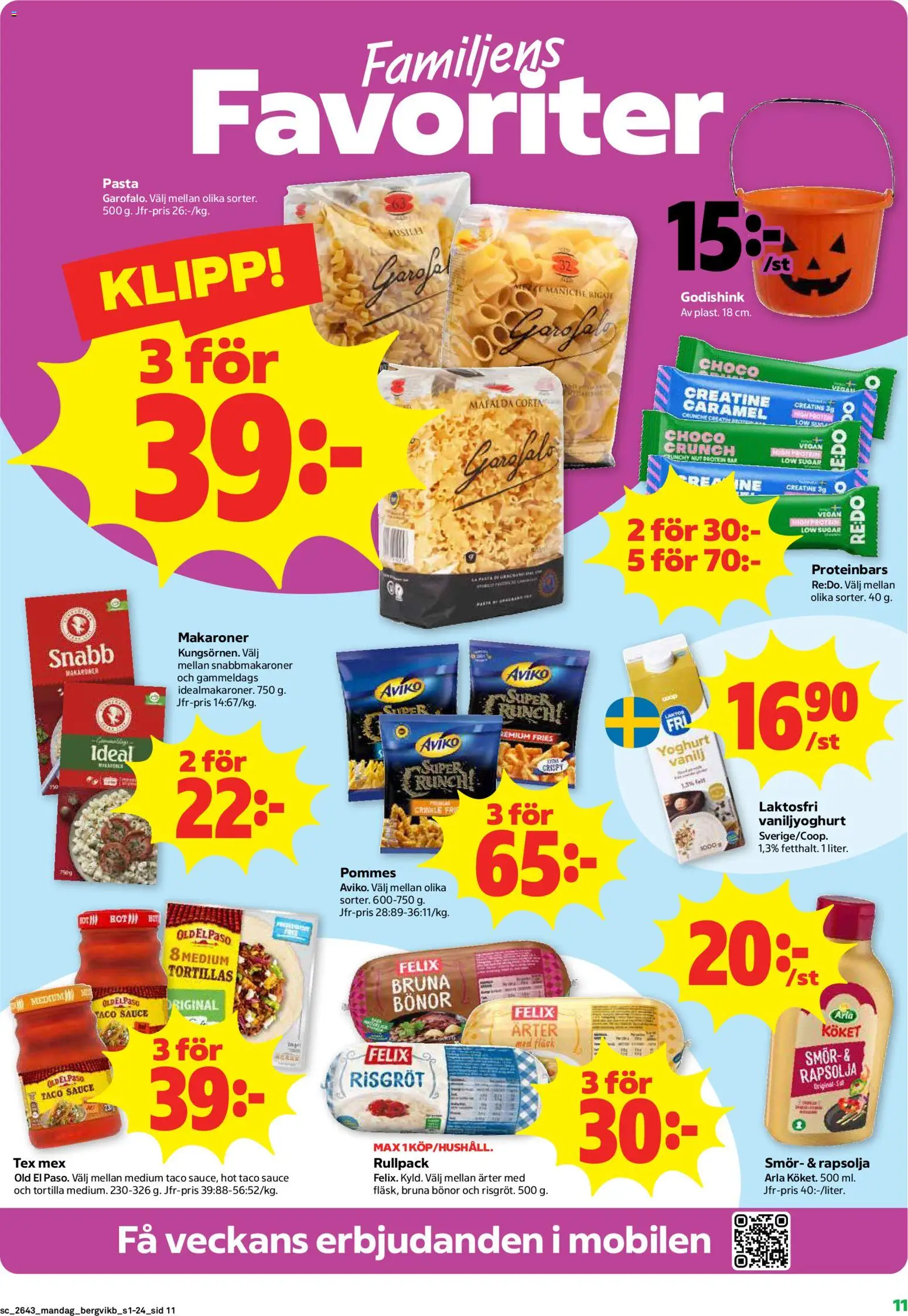 Stora Coop reklamblad aktuell från 19/10/2026 | Sida: 11 | Produkter: Tortilla, Makaroner, Yoghurt, Pasta