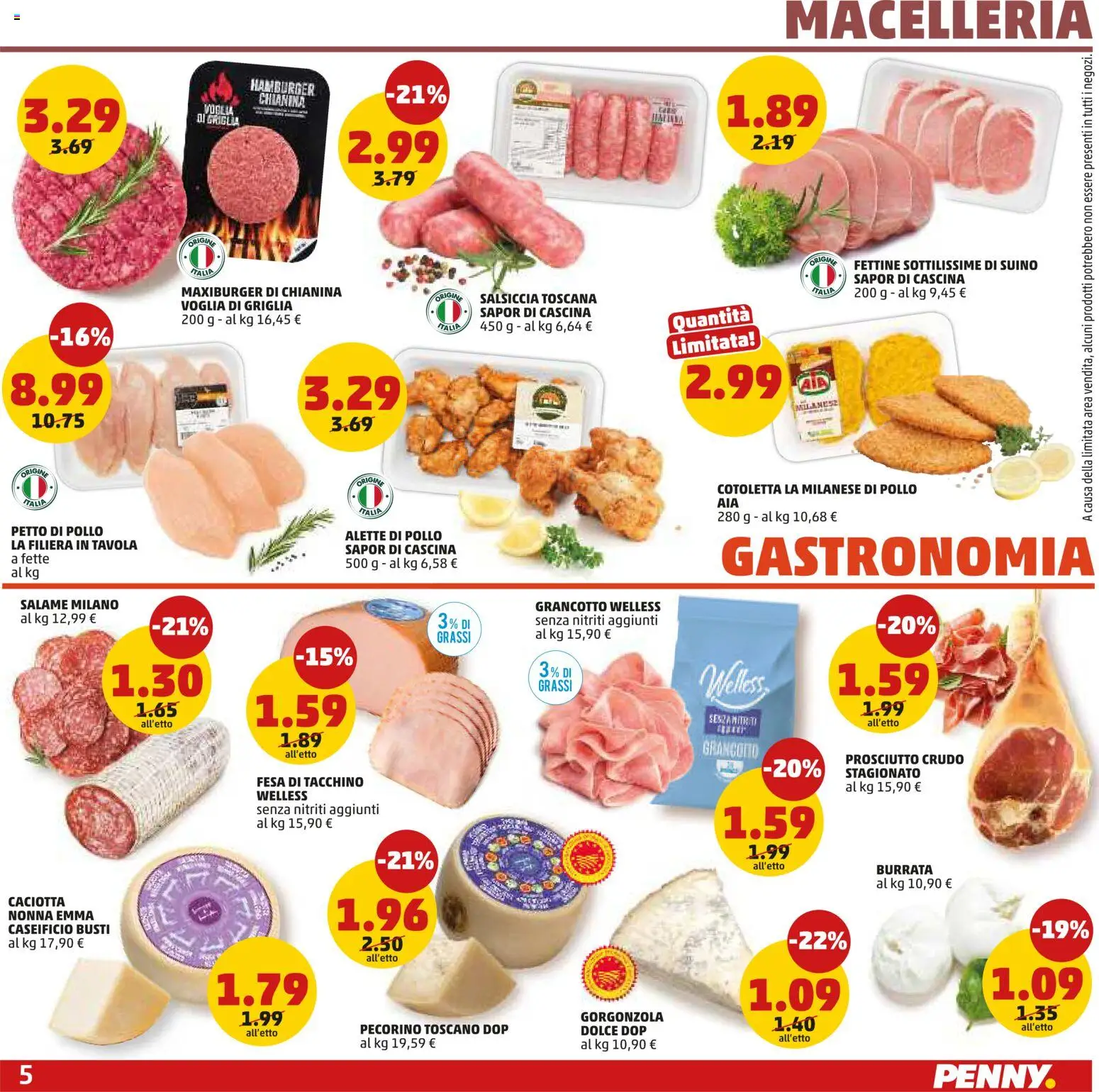 Volantino PENNY del 18.06.2026 | Pagina: 5 | Prodotti: Petto di Pollo, Prosciutto, Hamburger, Burrata