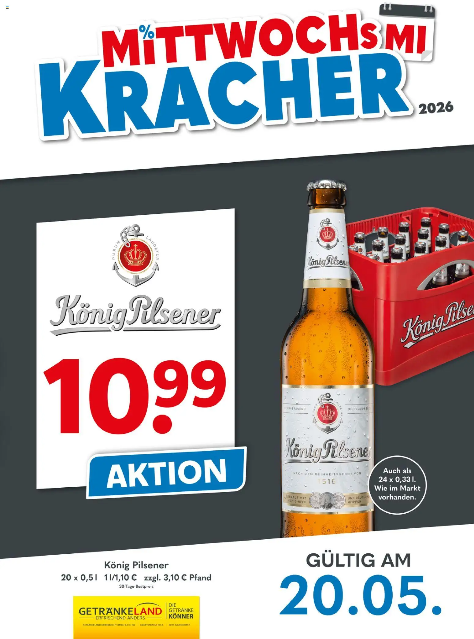 Getränkeland Mittwochs Kracher – gültig ab 20.05.2026 | Seite: 1 | Produkte: Konig pilsener
