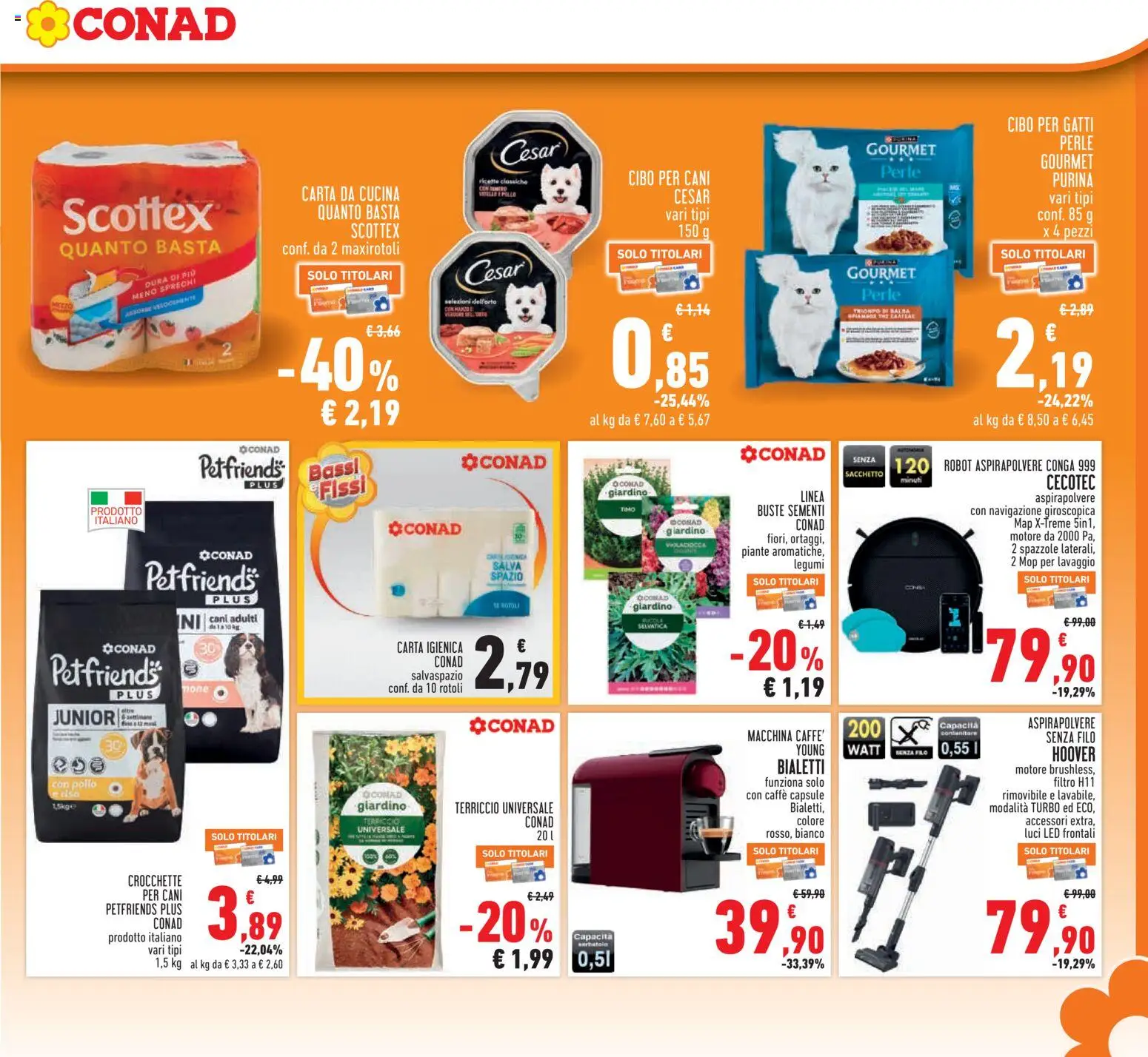 Volantino Conad del 24/09/2026 | Pagina: 19 | Prodotti: Carta igienica, Caffè, Crocchette per cani, Terriccio