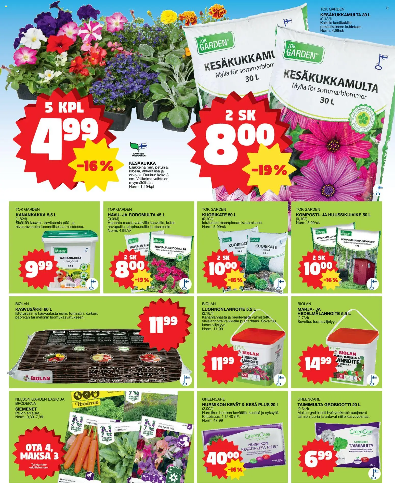 Tokmanni tarjoukset – voimassa 18.05.2026 alkaen | Sivu: 3 | Tuotteet: Siemenet, Komposti, Lannoite