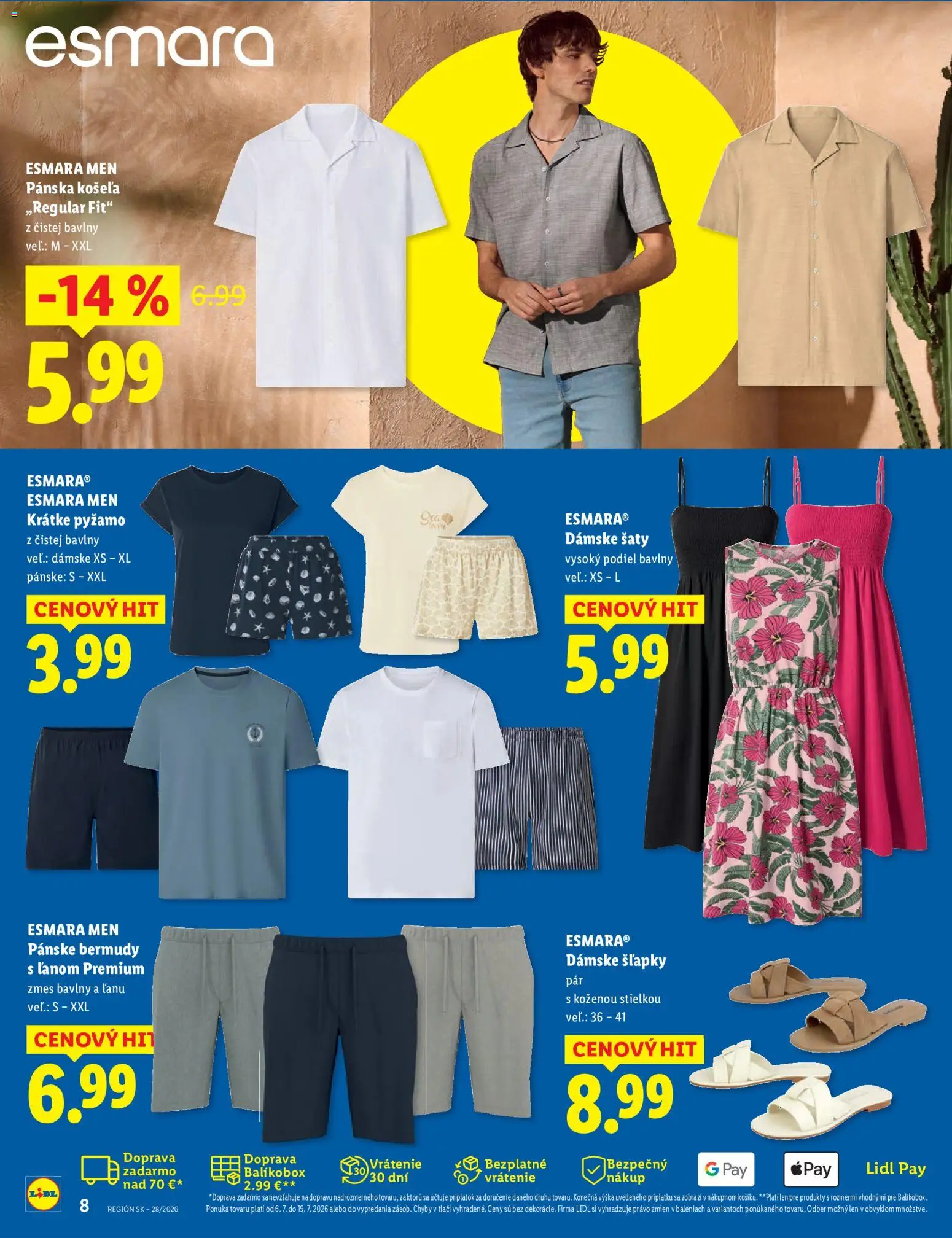 Nové Lidl akcie – leták je platný od 06.07.2026 | Strana: 8 | Produkty: Šaty, Košeľa, Pyžamo, Šľapky