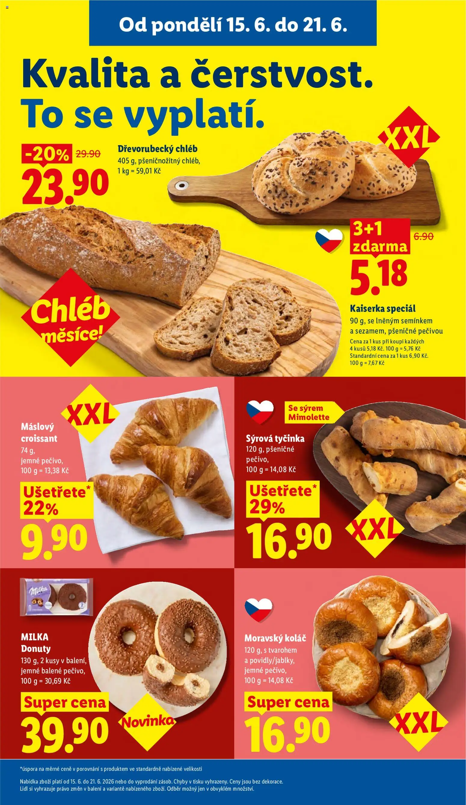 Lidl leták od 15.06.2026 | Strana: 9 | Produkty: Kaiserka, Milka, Dřevorubecký chléb, Pečivo