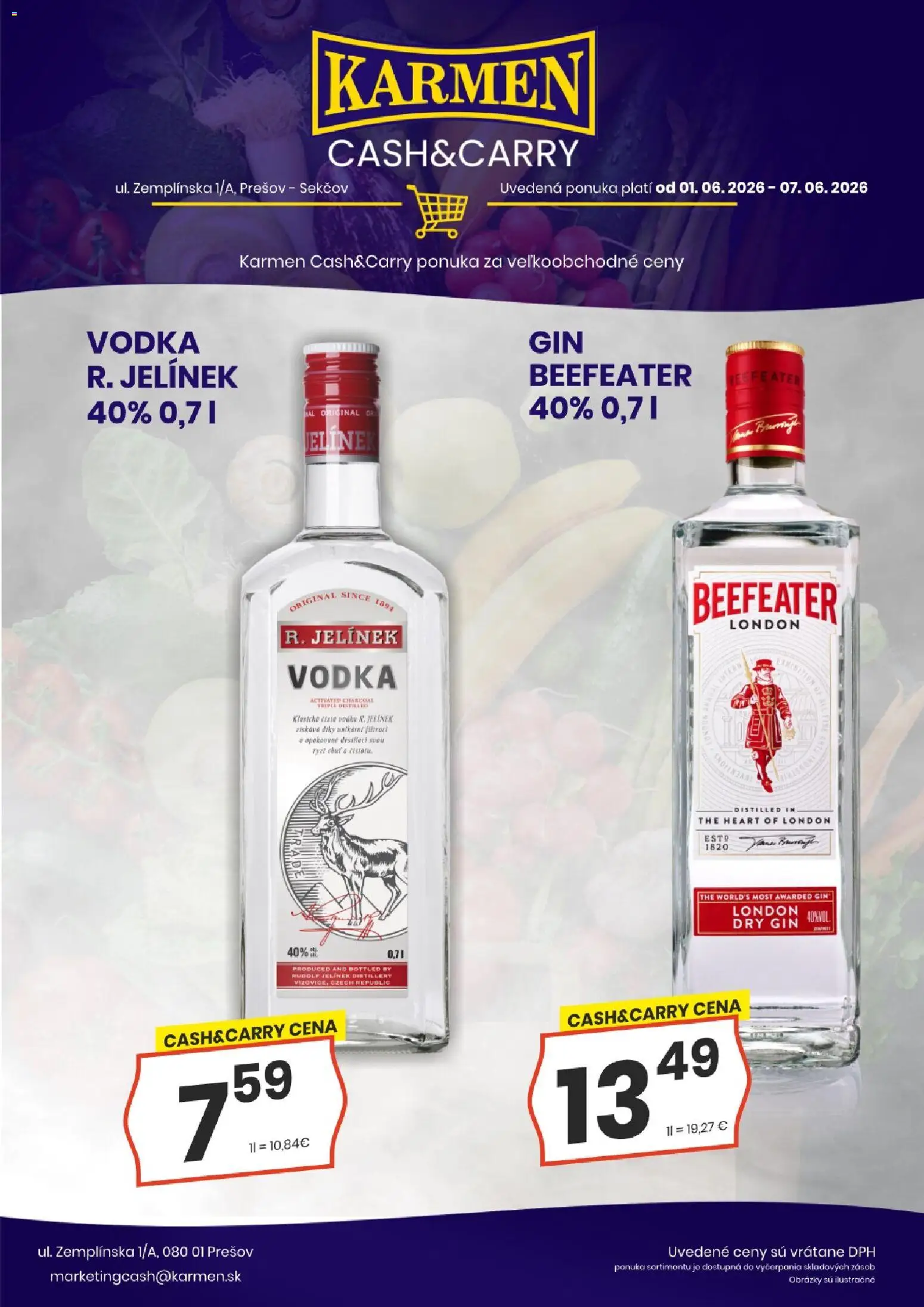 Nové KARMEN CBA akcie – leták je platný od 01.06.2026 | Strana: 1 | Produkty: Beefeater, Gin, Vodka