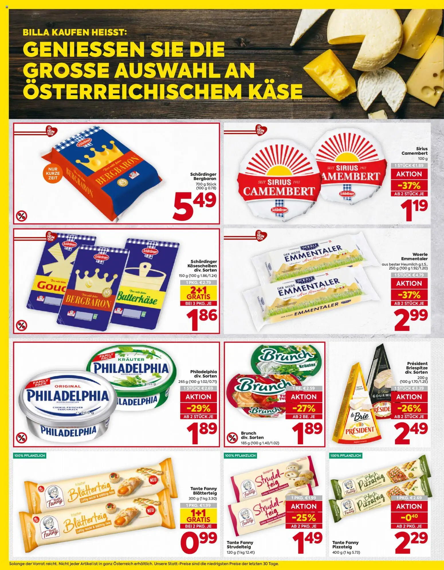 Billa AT akciós ujság - amely érvényes a következő dátumtól: 2026.10.01. | Oldal: 10 | Termékek: Philadelphia, Lé, Feta, Camembert