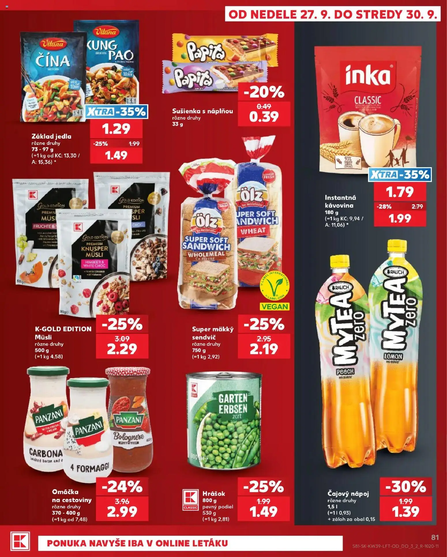 Nové Kaufland akcie – leták je platný od 24.09.2026 | Strana: 81 | Produkty: Müsli, Cestoviny, Hrášok, Sendvič