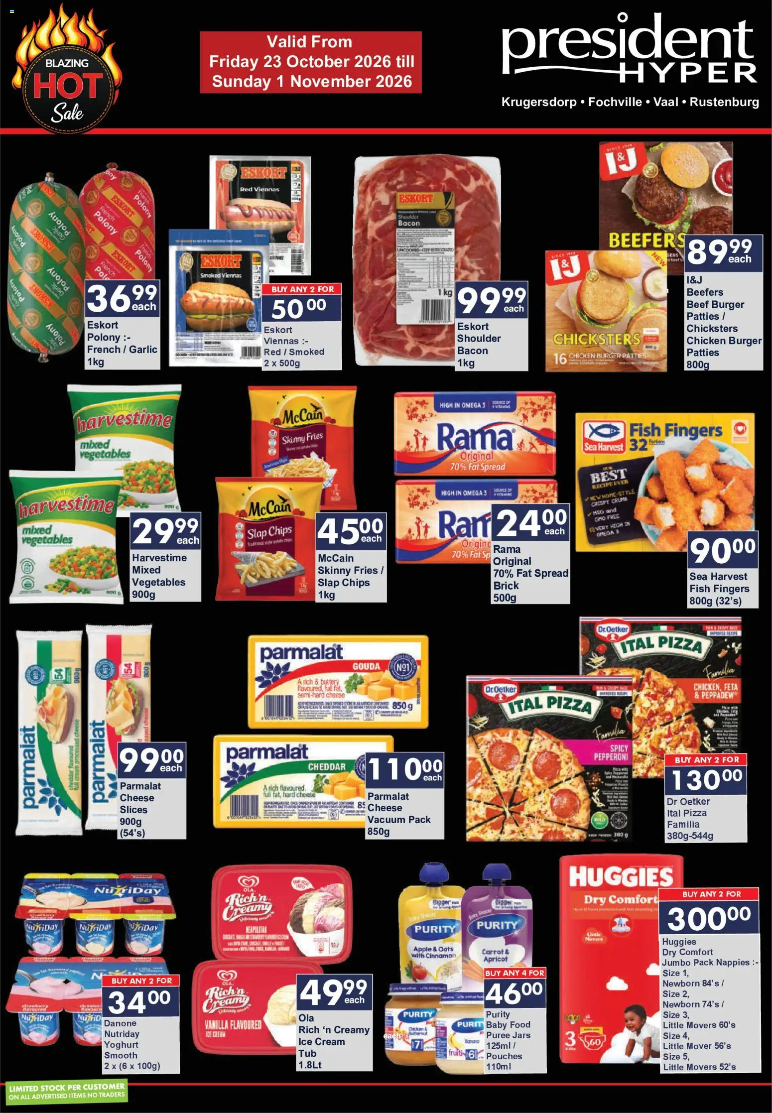 New President Hyper catalogue – valid from 23/10/2026 | Page: 4 | Products: Pizza, Cheddar, Vegetables, Garlic