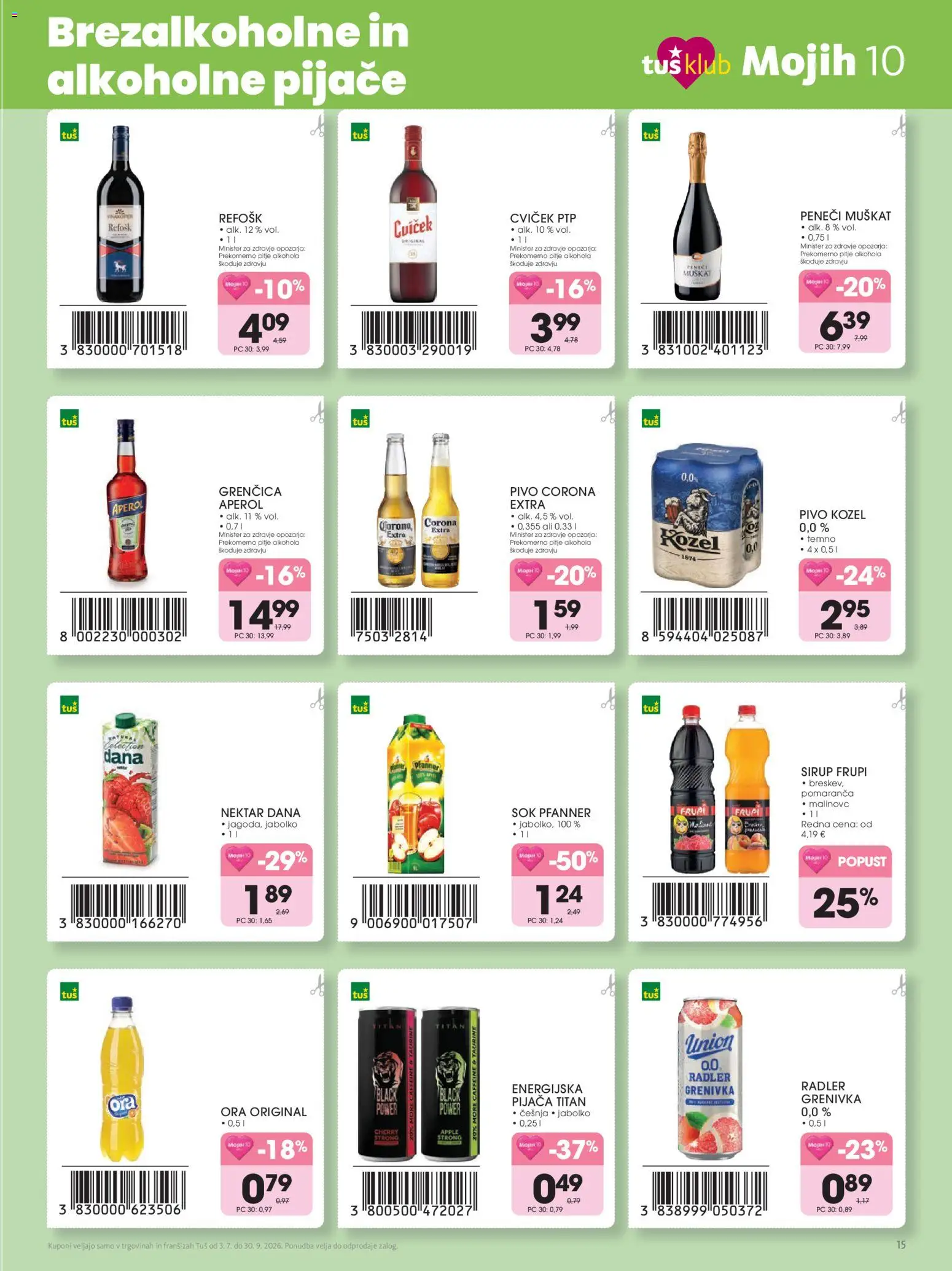 Novi Tuš katalog ponudbe – veljaven od 03.07.2026 | Stran: 15 | Izdelki: Sirup, Sok, Pivo, Grenivka