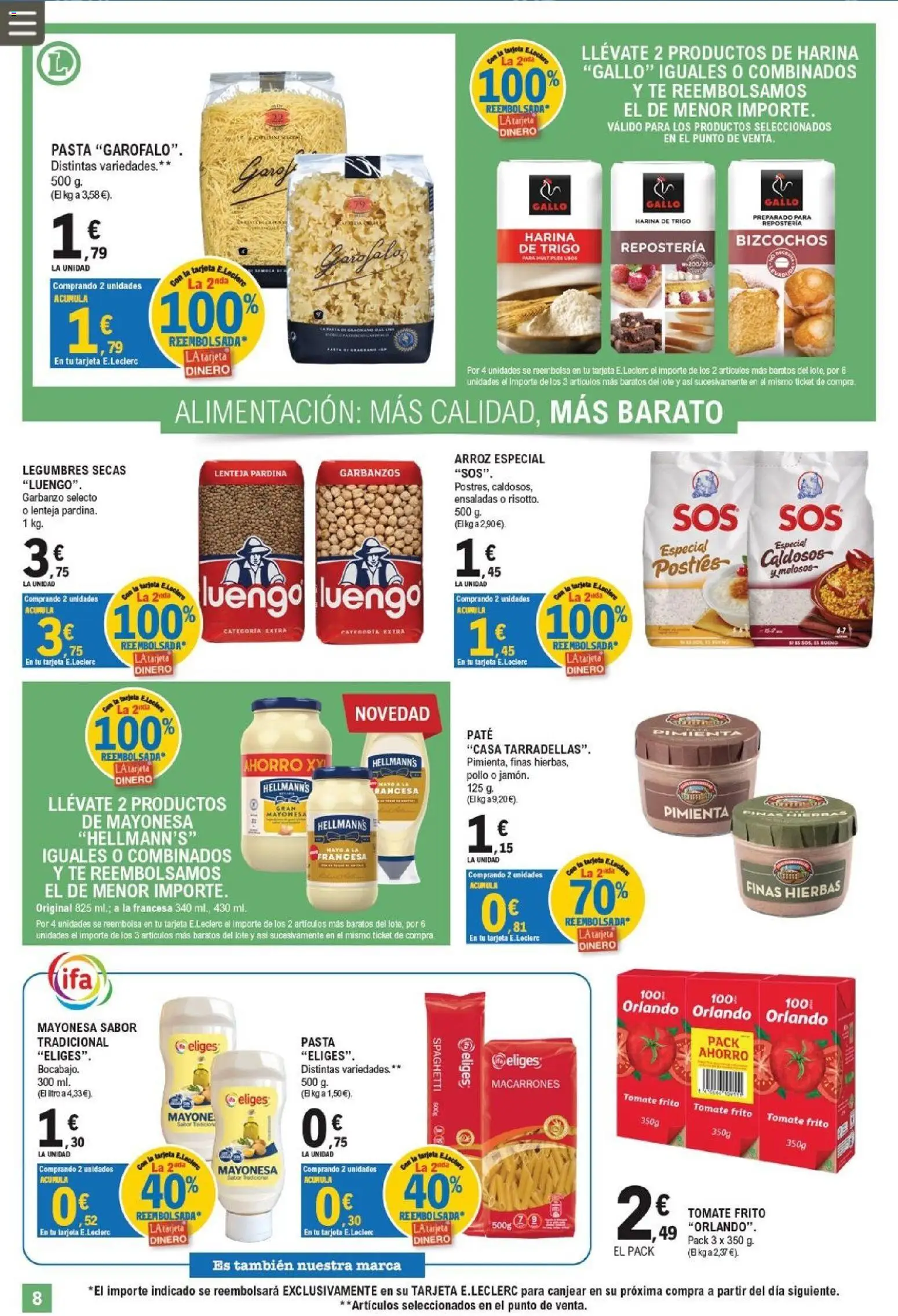 E.Leclerc Pamplona │ válido desde el 09/09/2026 | Página: 8 | Productos: Tomate, Bizcochos, Legumbres, Pollo