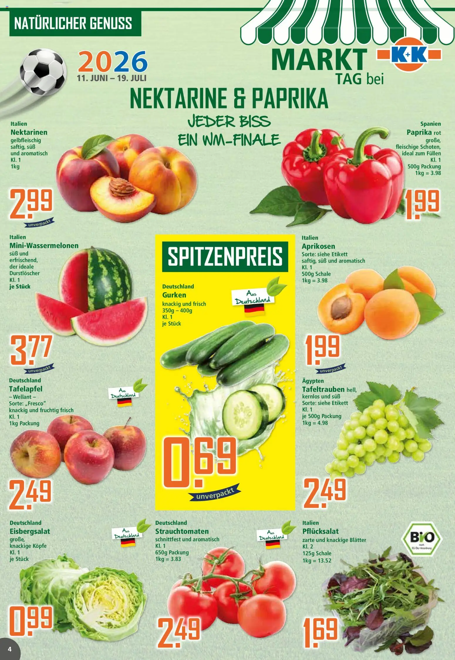 Klaas & Kock Prospekt – gültig ab 06.07.2026 | Seite: 4 | Produkte: Durstloscher, Nektarinen, Nektarine, Gurken