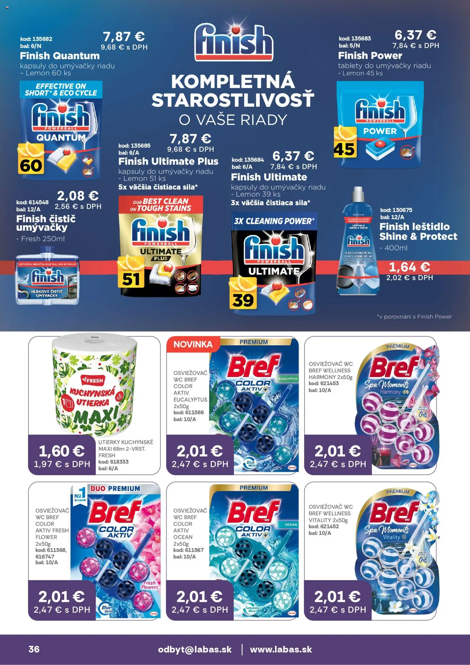 Nové Labaš akcie – leták je platný od 03.07.2026 | Strana: 36 | Produkty: Umývačka, Wc, Tablety do umývačky riadu
