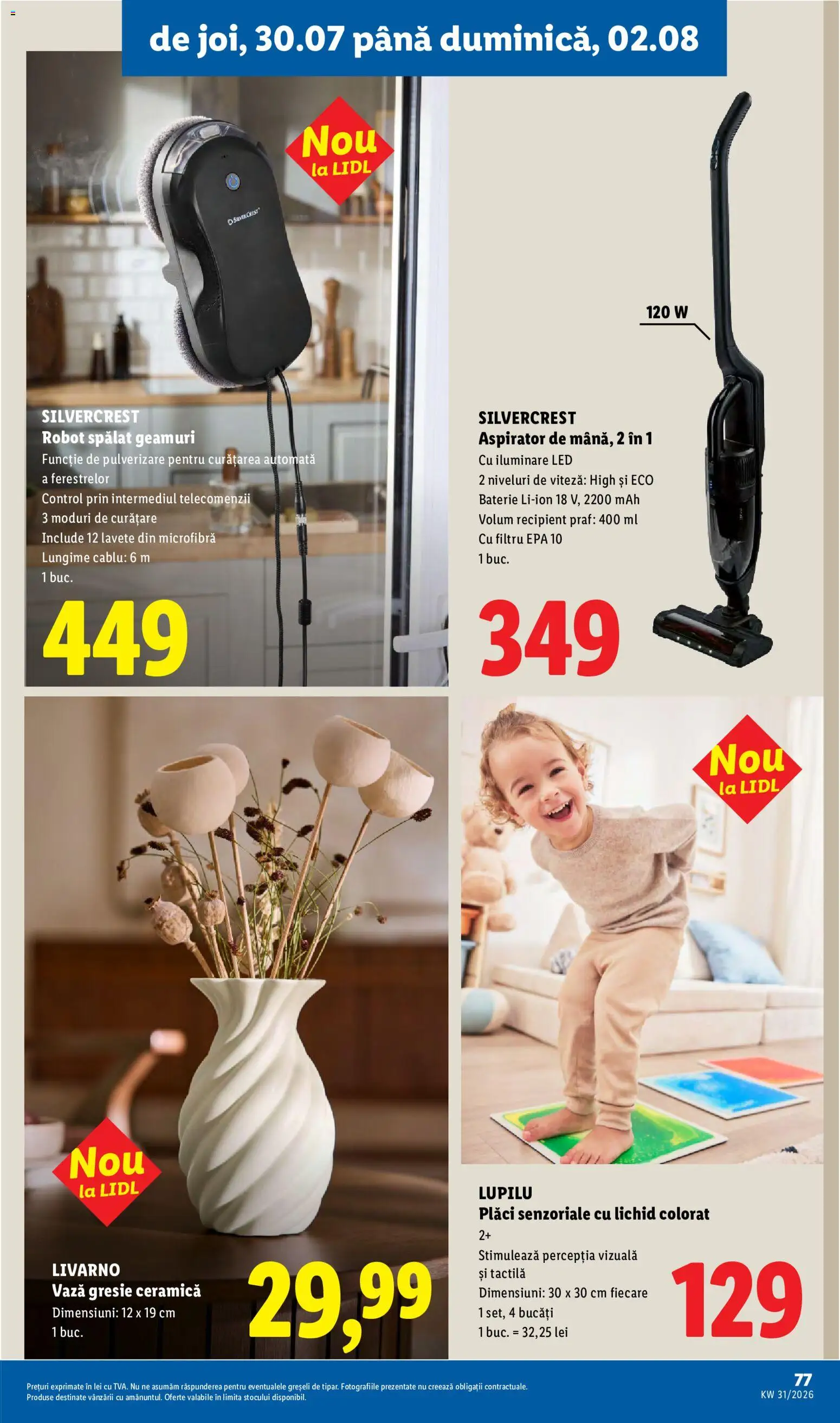 Noul catalog Lidl – valabil de la 27.07.2026 | Pagină: 77 | Produse: LED, Baterie, Vază, Lavete