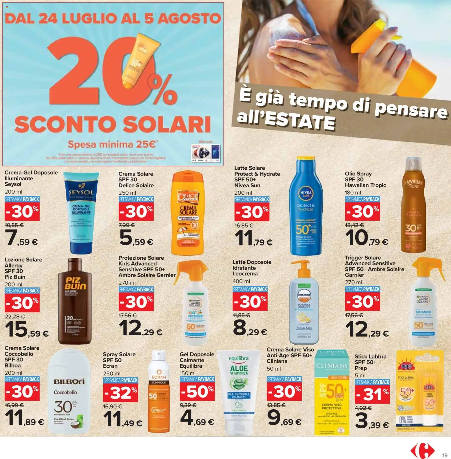 Volantino Carrefour del 24/07/2026 | Pagina: 19 | Prodotti: Illuminante, Crema solare, Crema viso, Olio