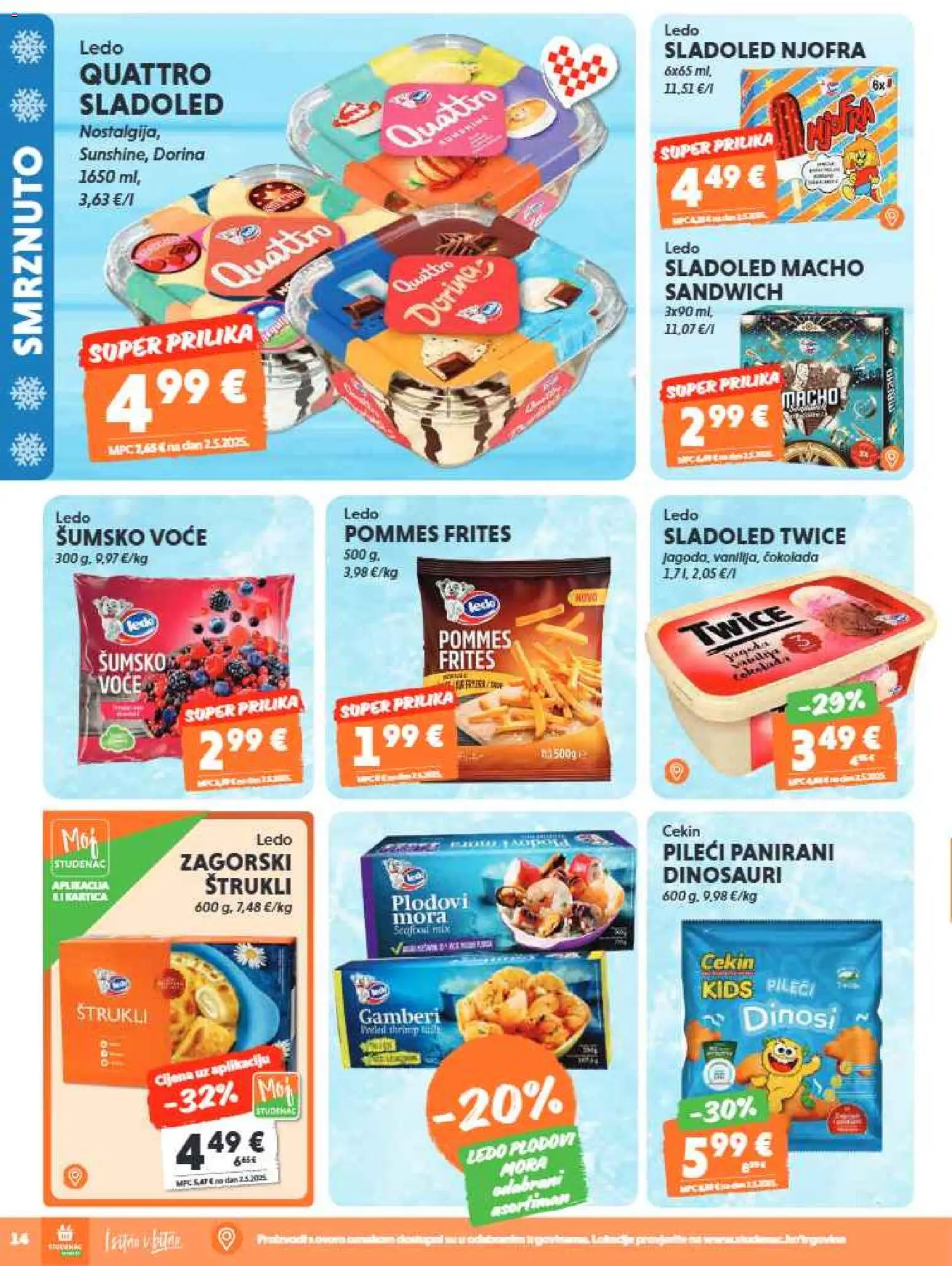 Studenac katalog | vrijedi od 17.06.2026 | Stranica: 14 | Proizvodi: Gamberi, Dorina, Ledo, Voće