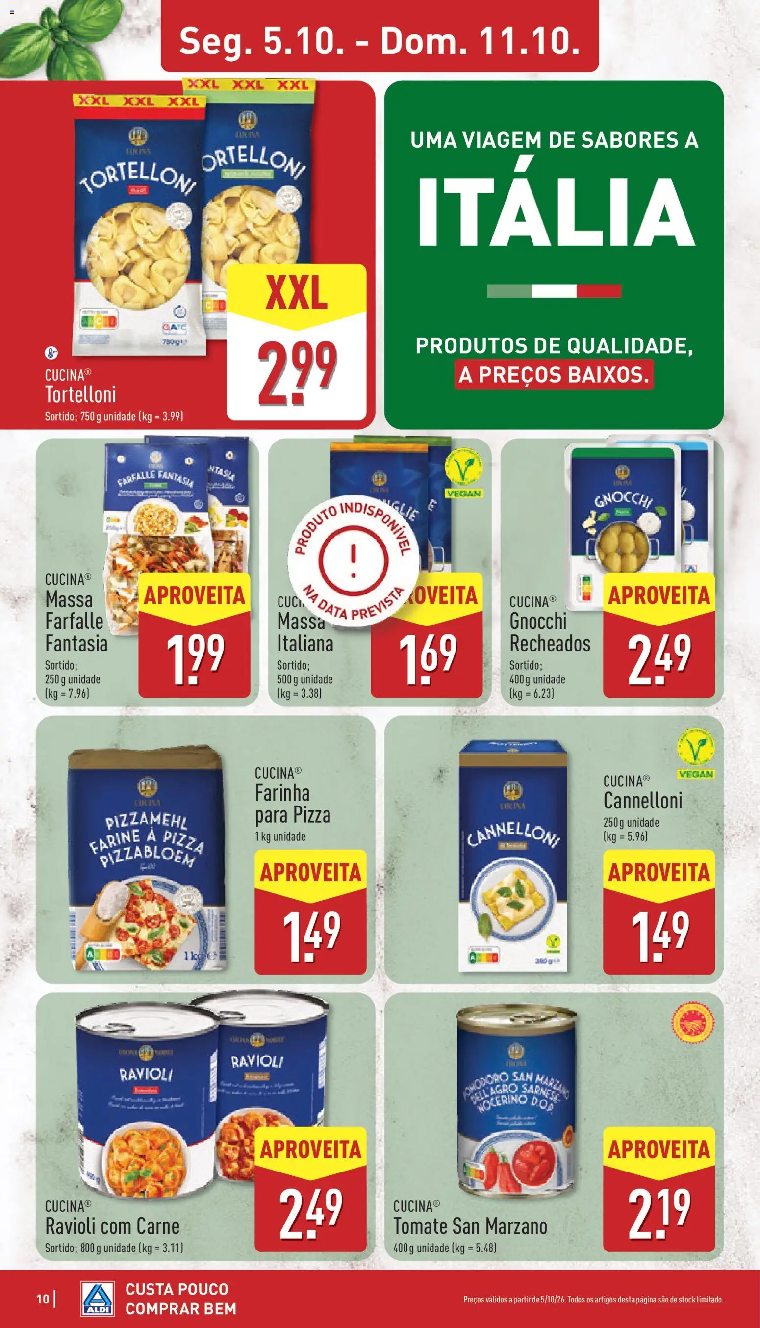 Aldi folheto │ válido de 05/10/2026 | Página: 10 | Produtos: Gnocchi, Pizza, Massa, Farinha