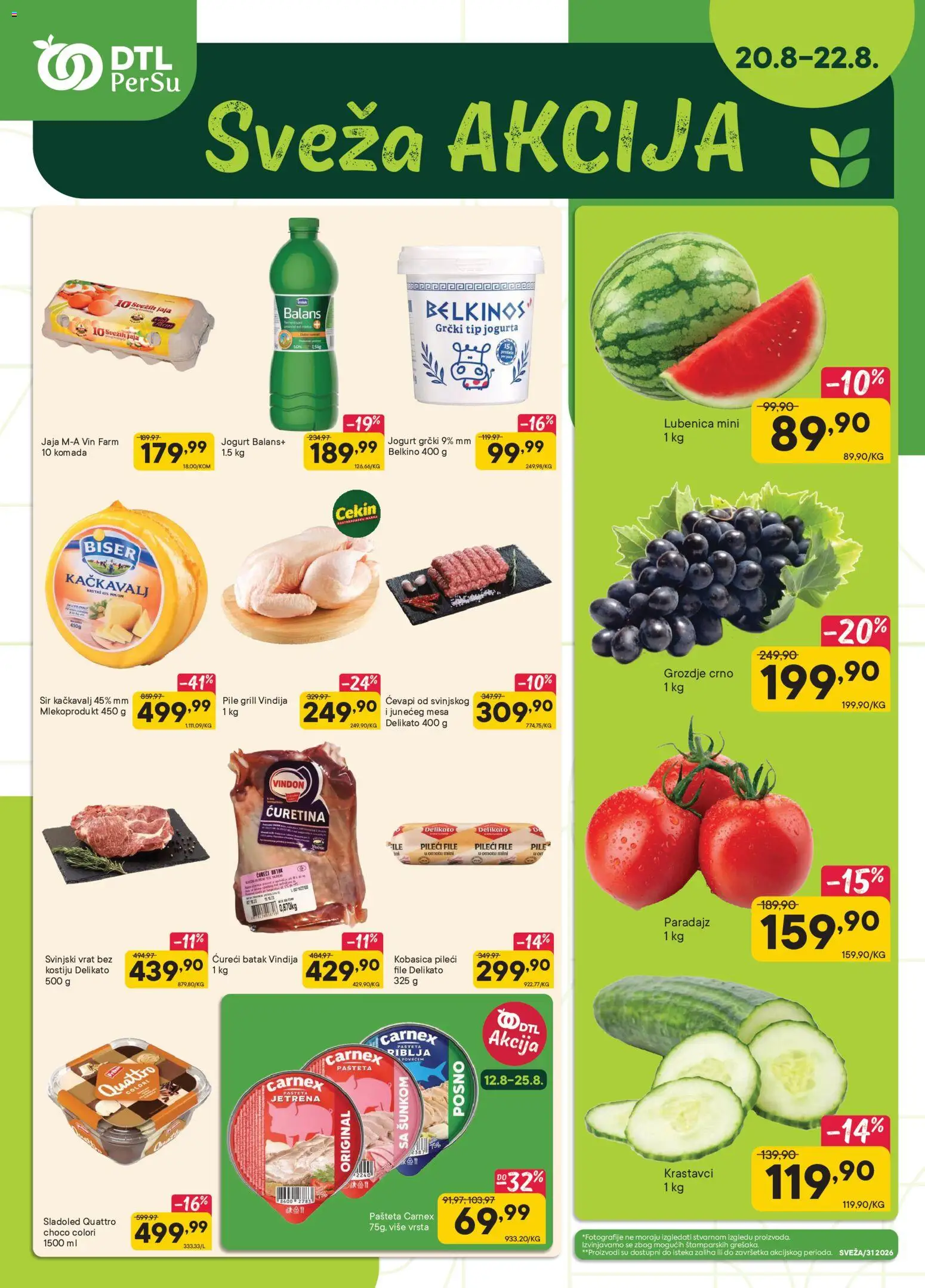 PerSu katalog - važi od 20.08.2026 | Strana: 1 | Proizvode: Sir, Jaja, Kobasica, Pašteta