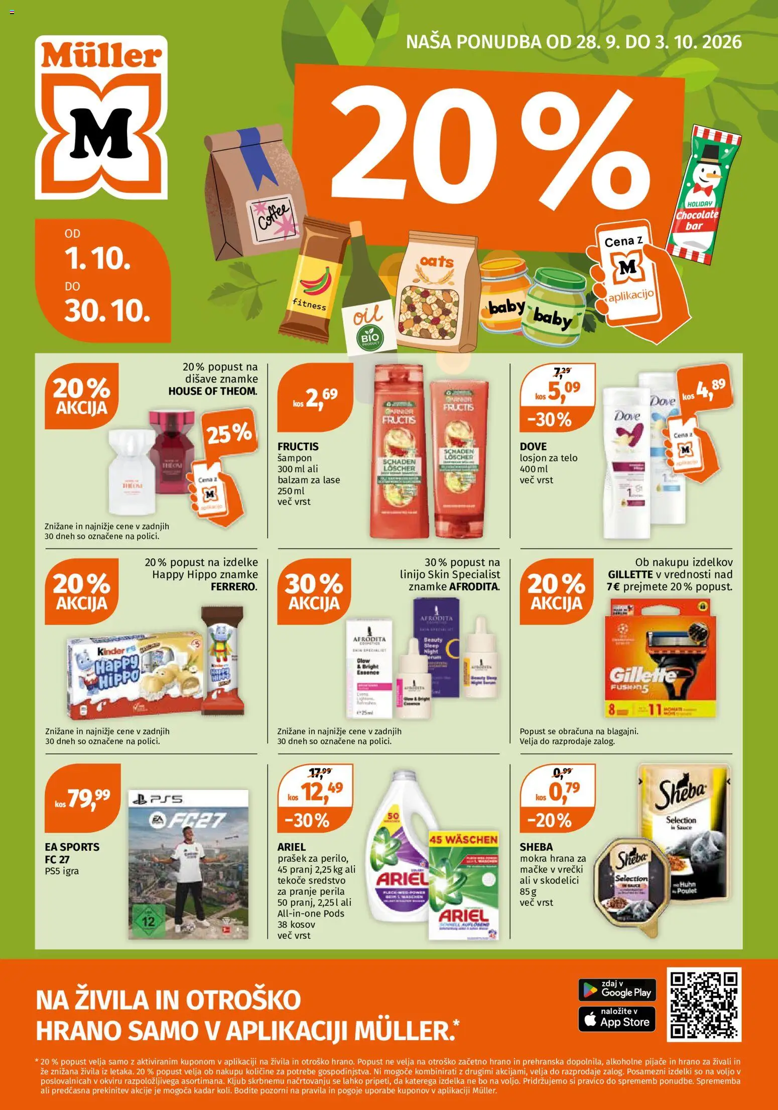 Novi Müller katalog ponudbe – veljaven od 28.09.2026 | Stran: 1 | Izdelki: Igra, Kos, Sampon, Balzam za lase
