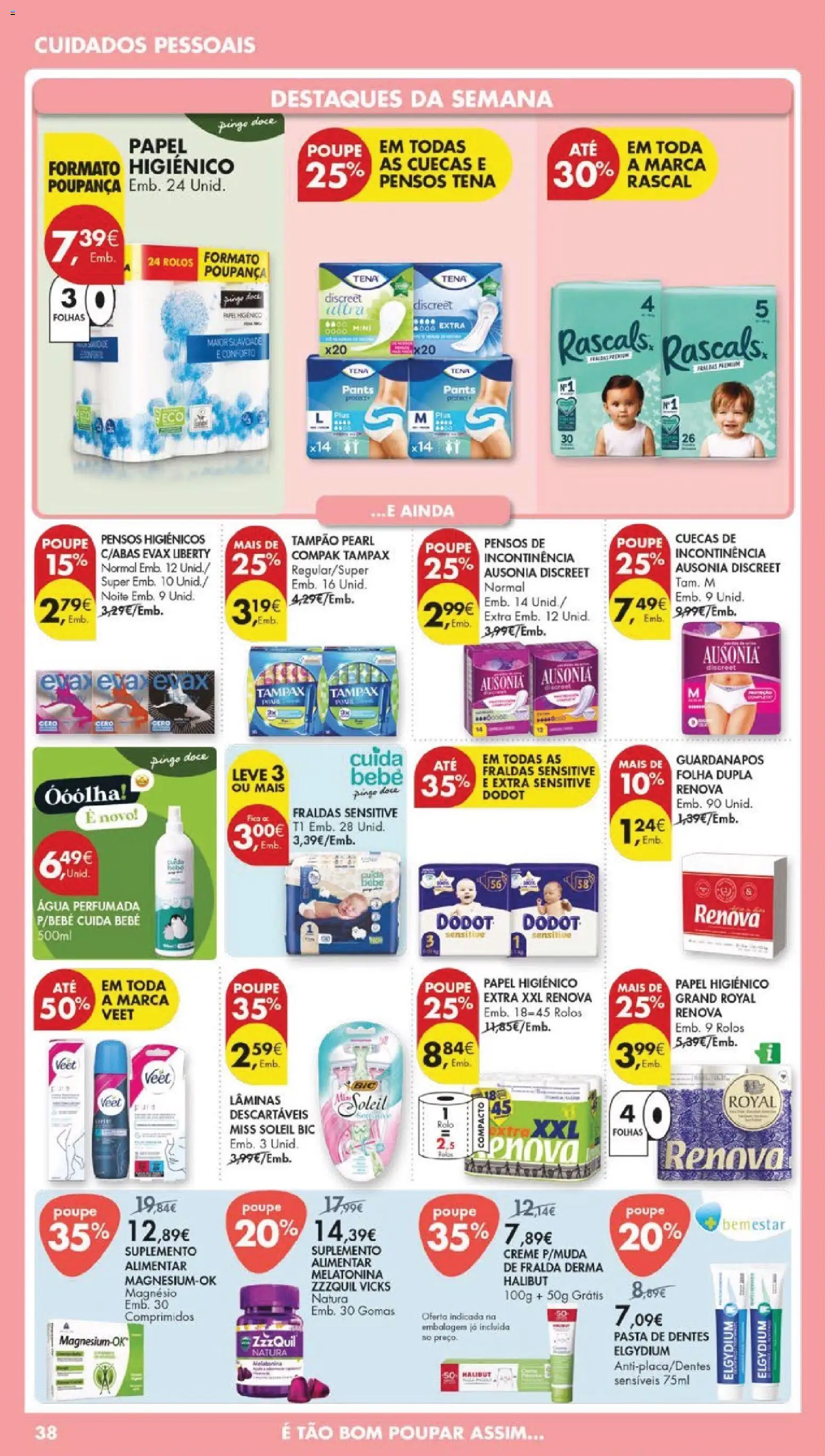 Pingo Doce folheto │ válido de 21.04.2026 | Página: 42 | Produtos: Agua, Fraldas, Pasta de dentes, Cuecas