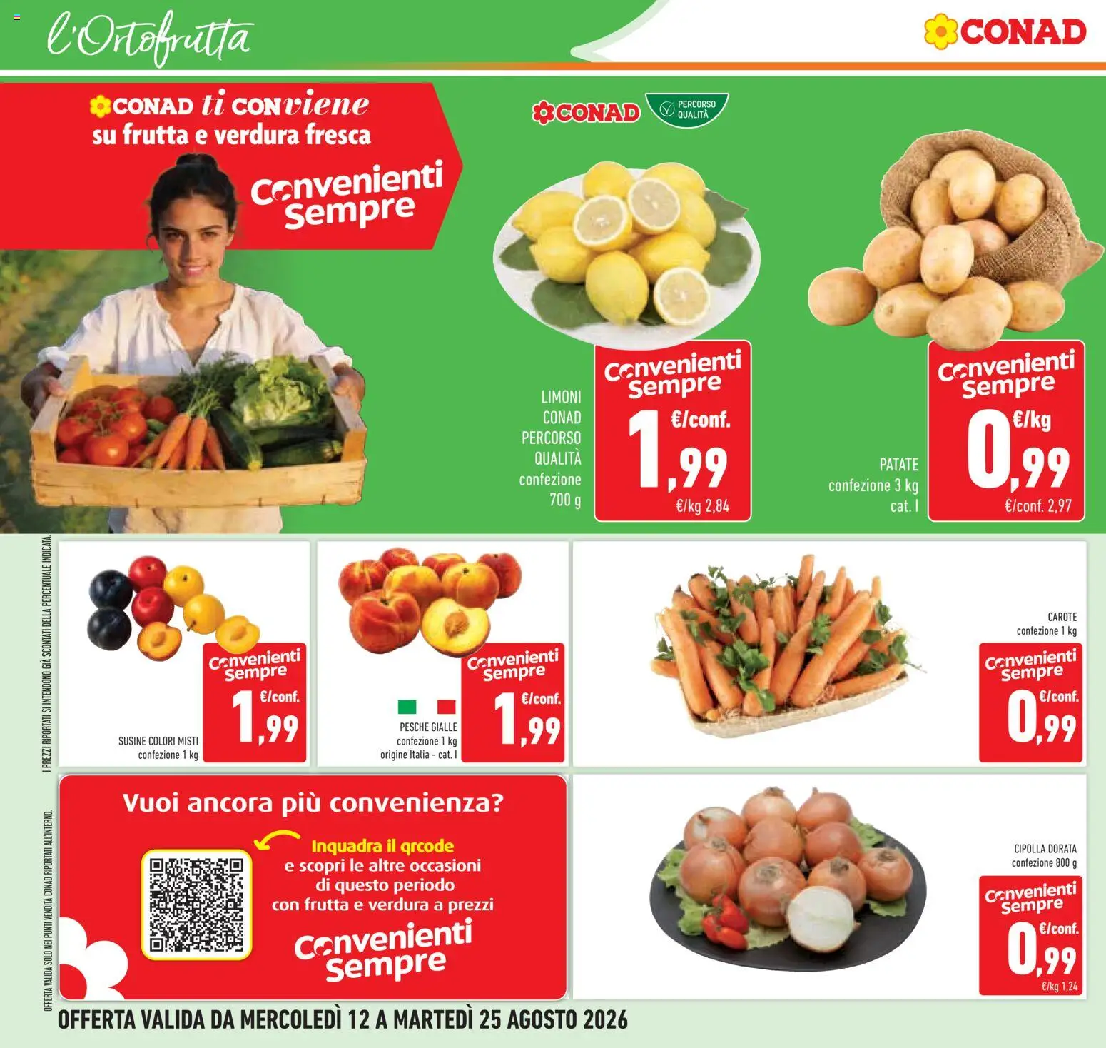 Volantino Conad del 12/08/2026 | Pagina: 10 | Prodotti: Patate, Cipolla, Susine, Pesche