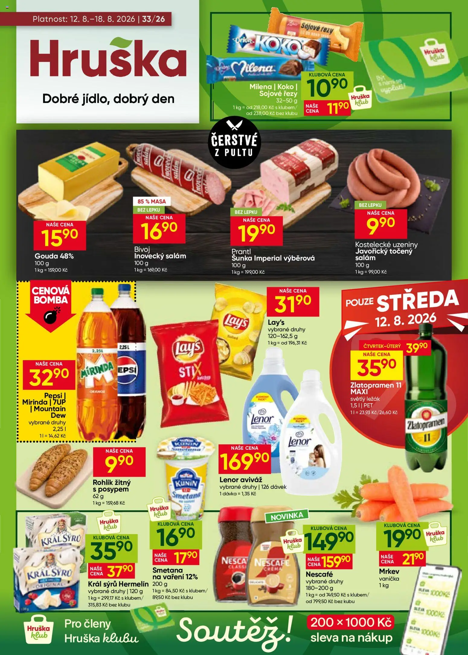 Hruška leták od 12.08.2026 | Strana: 1 | Produkty: Salám, Inovecký salám, Uzeniny, Nescafé