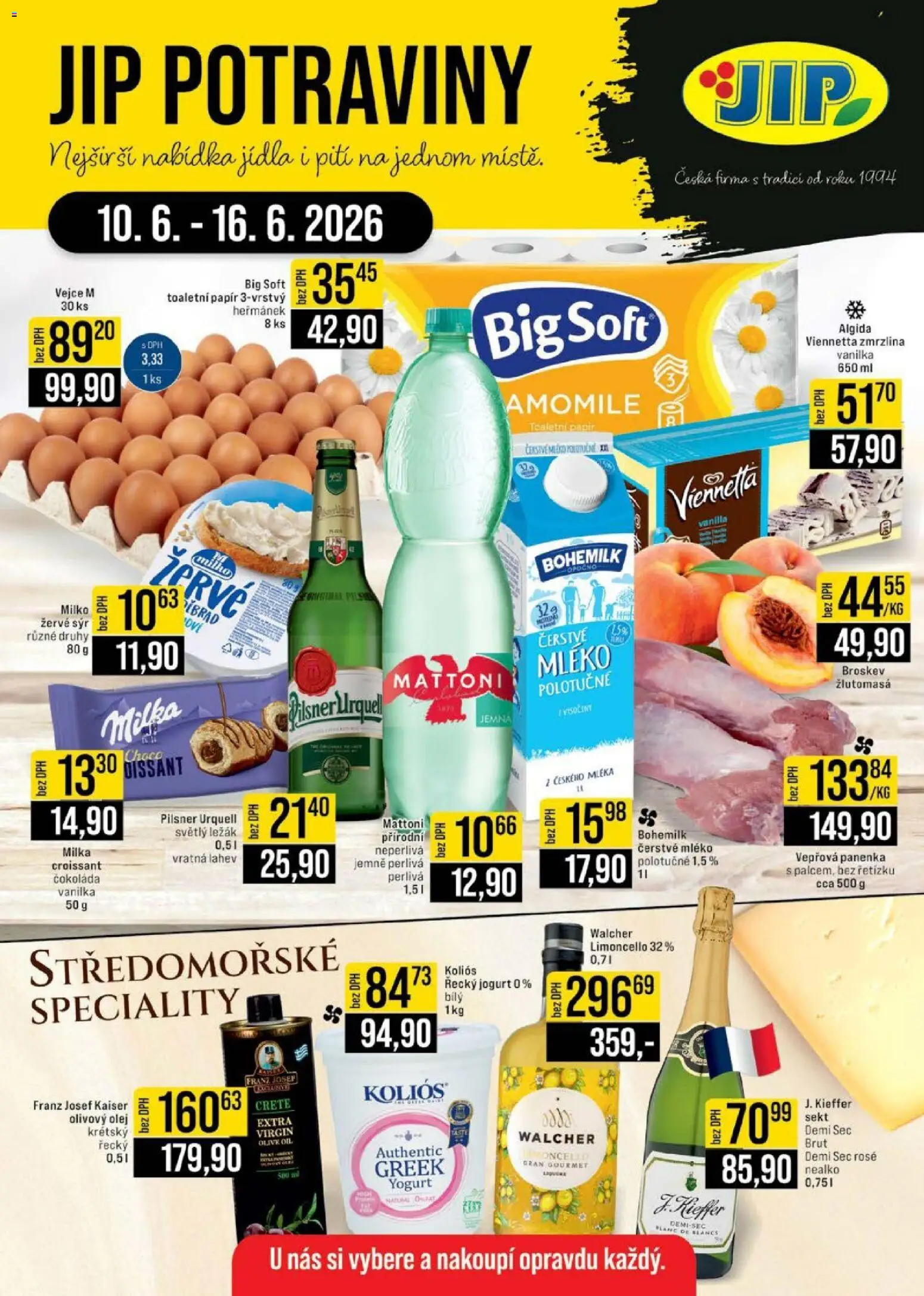Jip leták - Cash & Carry od 10.06.2026 | Strana: 1 | Produkty: Řecký jogurt, Viennetta, Sekt, Potraviny