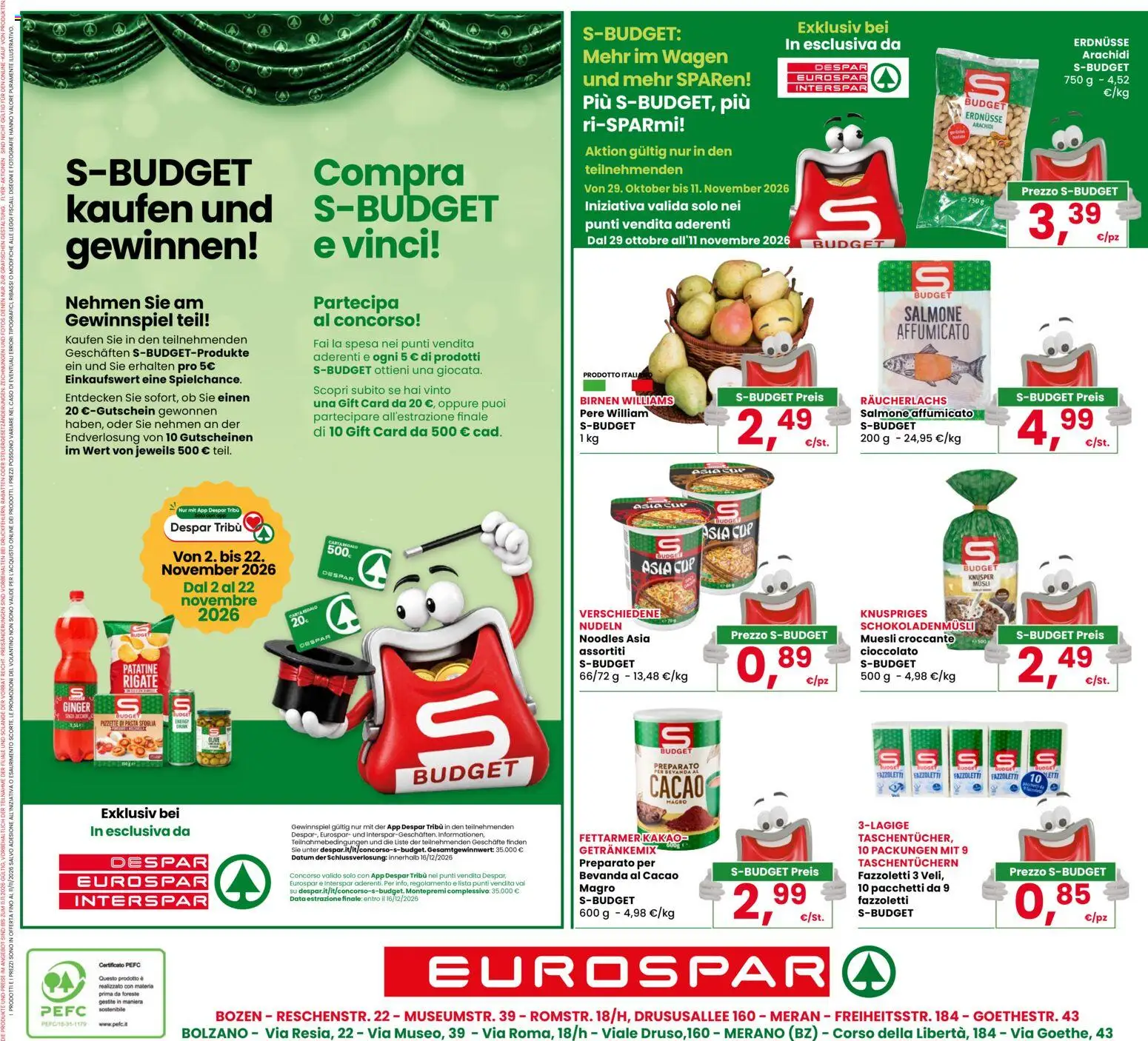 Volantino Eurospar del 29/10/2026 | Pagina: 24 | Prodotti: Salmone, Fazzoletti, Pere, Cacao