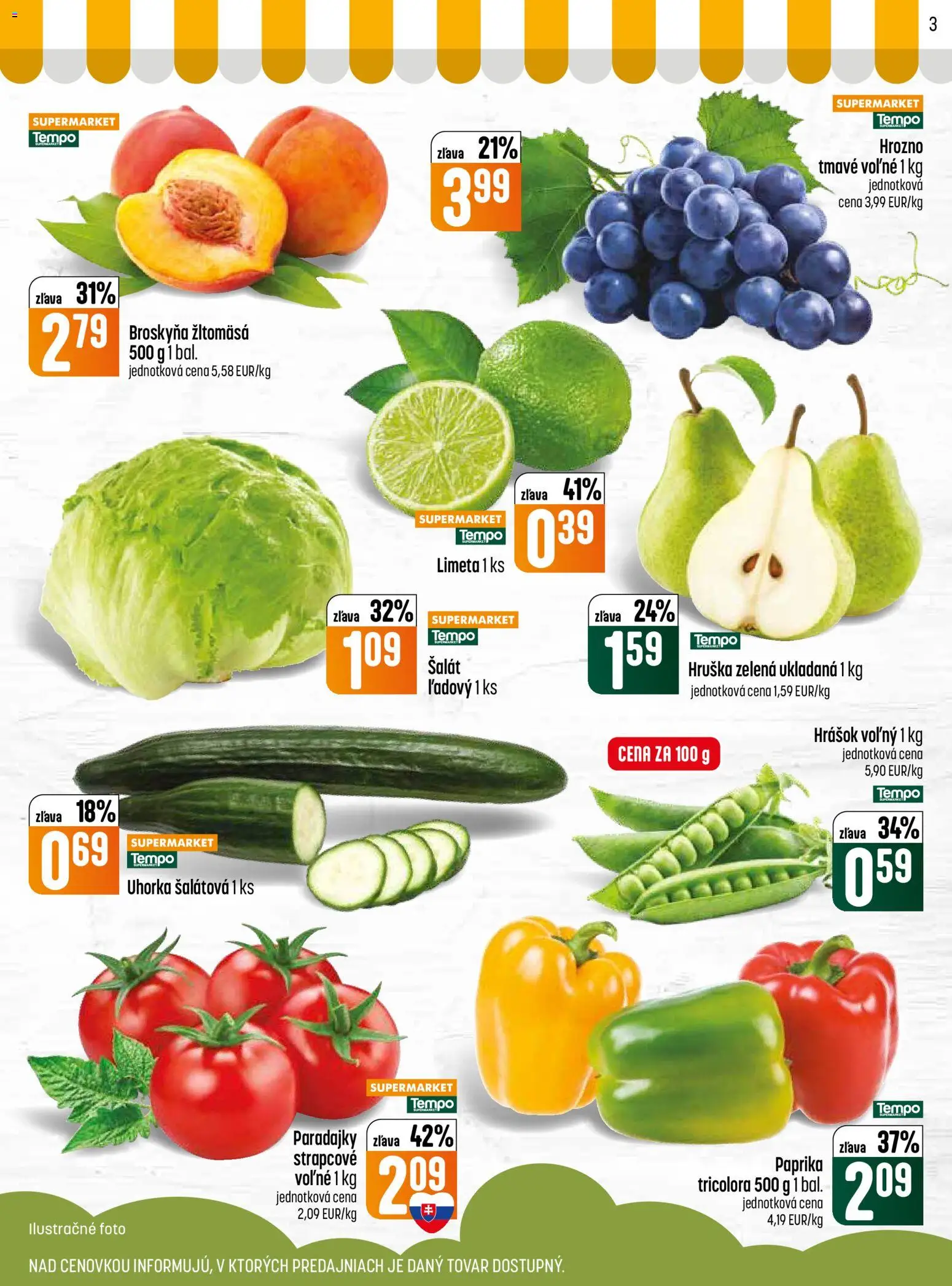 Nové COOP Jednota akcie – leták je platný od 21.05.2026 | Strana: 3 | Produkty: Paprika, Paradajky, Hrášok, Hrozno