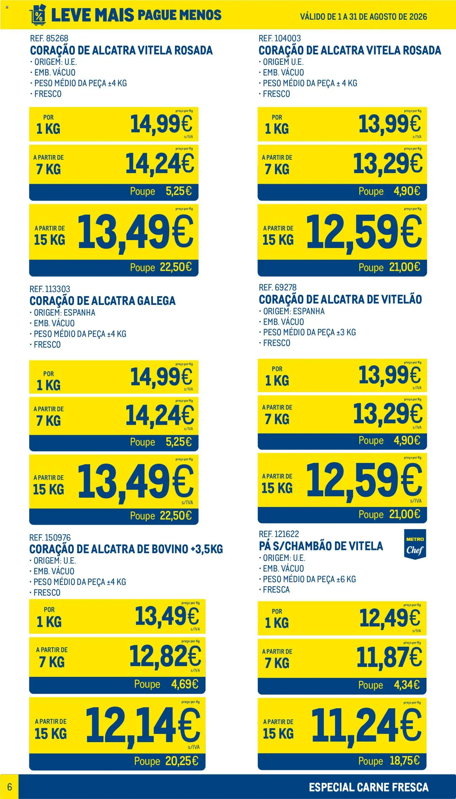Makro Leve Mais Pague Menos - Carne Fresca │ válido de 01/08/2026 | Página: 6 | Produtos: Vitela, Carne, Pá