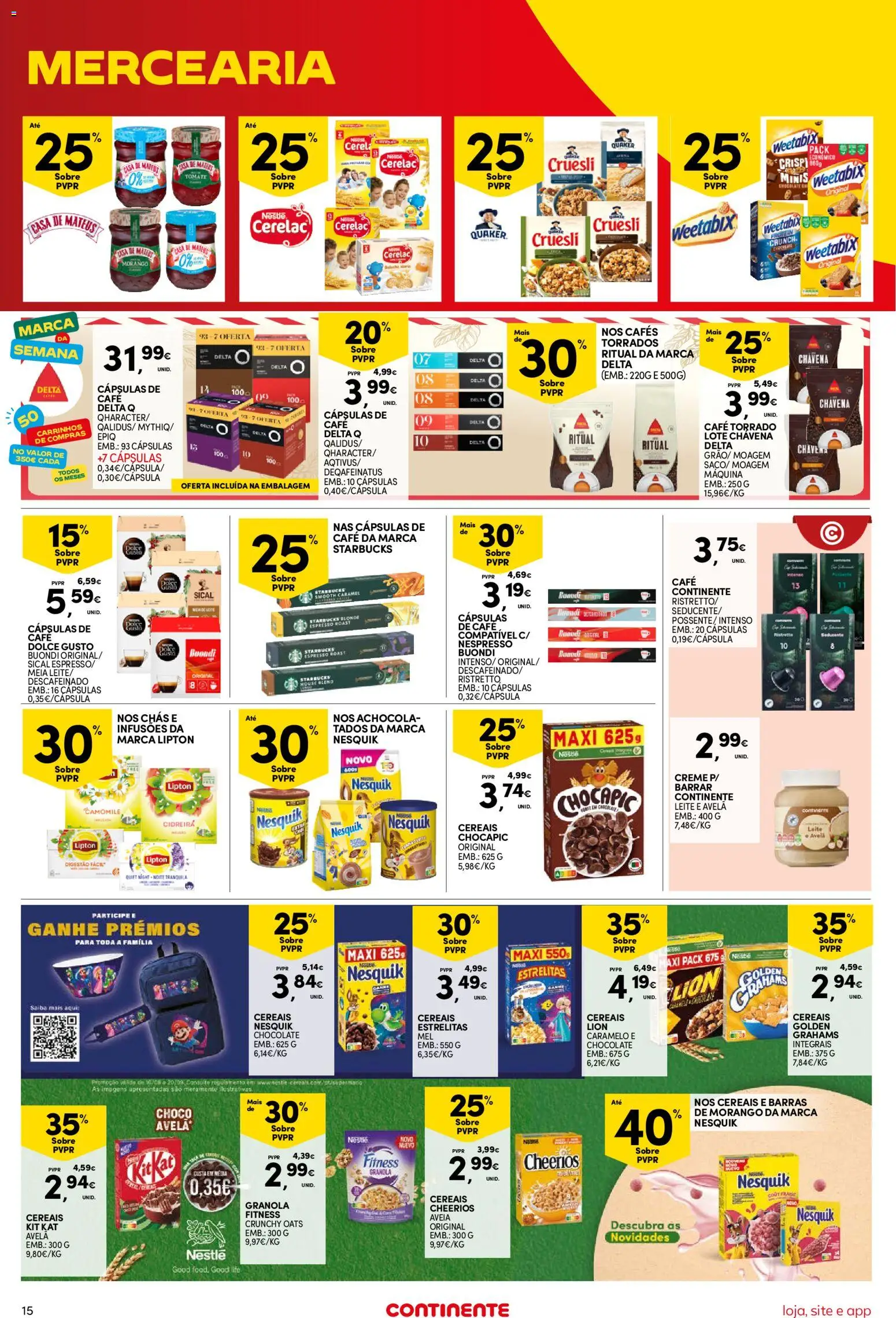 Continente Semanal Continente Bom Dia │ válido de 25/08/2026 | Página: 15 | Produtos: Nestlé, Chocolate, Tomate, Dolce gusto
