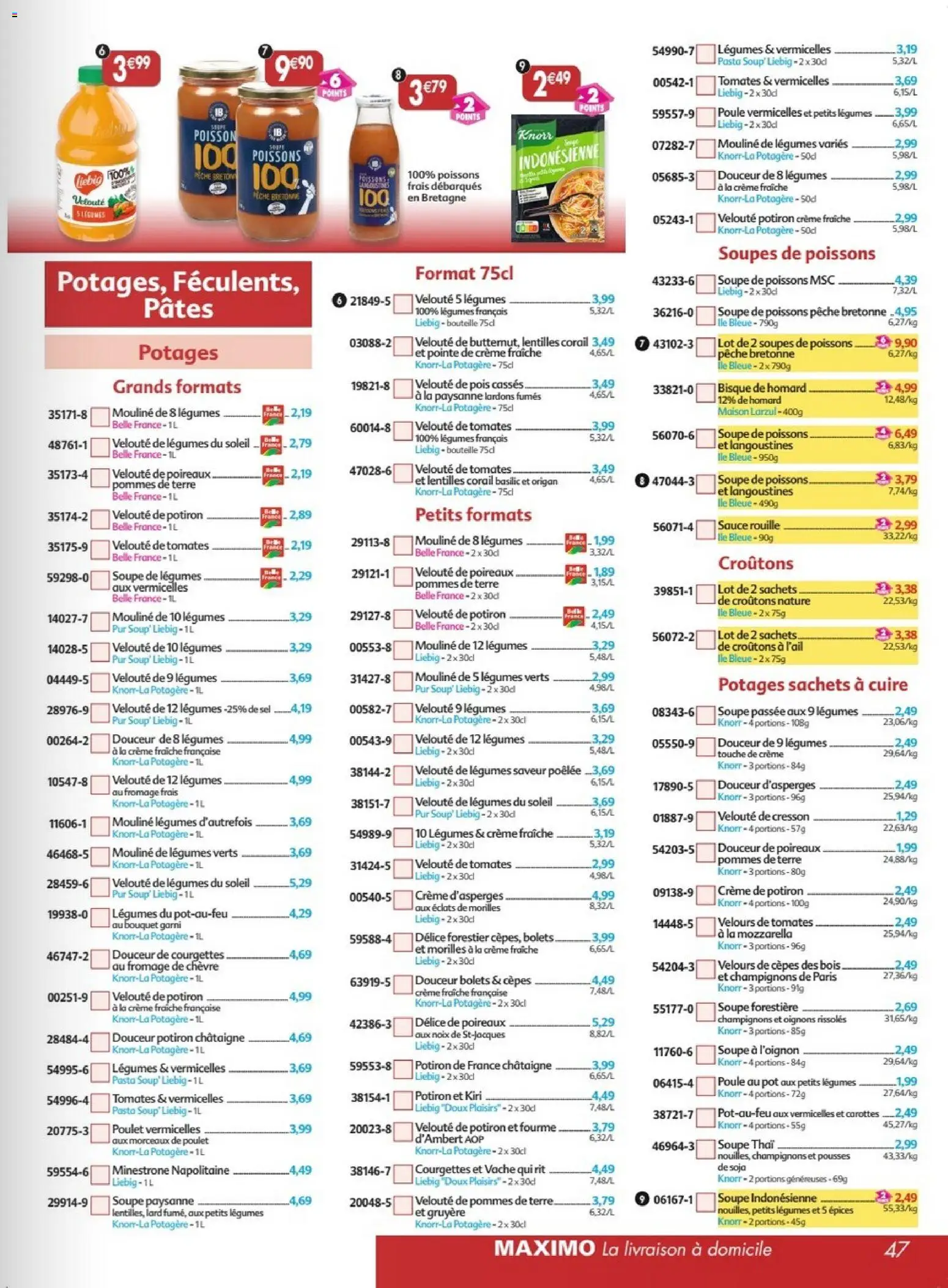 {H1} | Page: 47 | Produits: Lentilles, Gruyère, Poissons, Crème fraiche