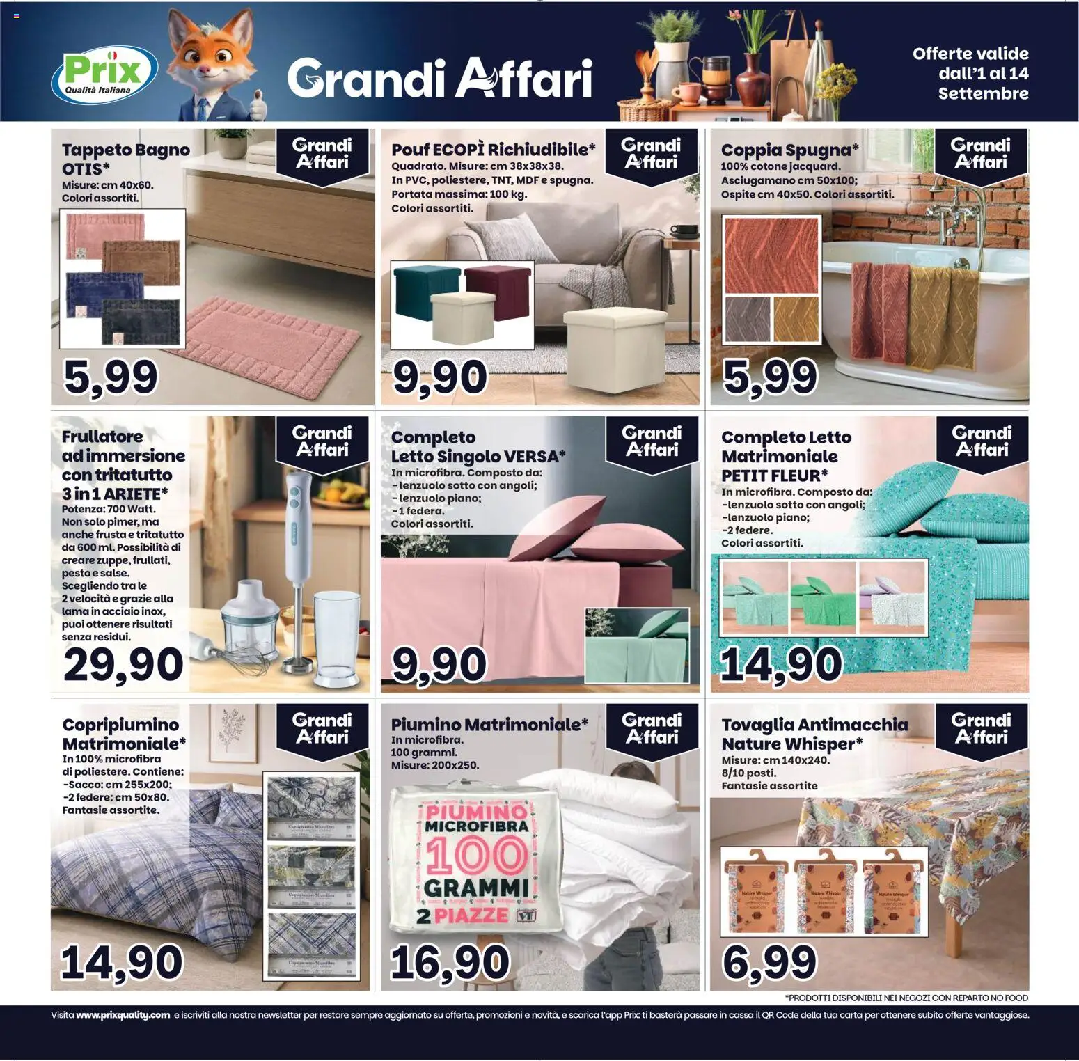 Volantino Prix del 01/09/2026 | Pagina: 20 | Prodotti: Pesto, Asciugamano, Bagno, Tappeto
