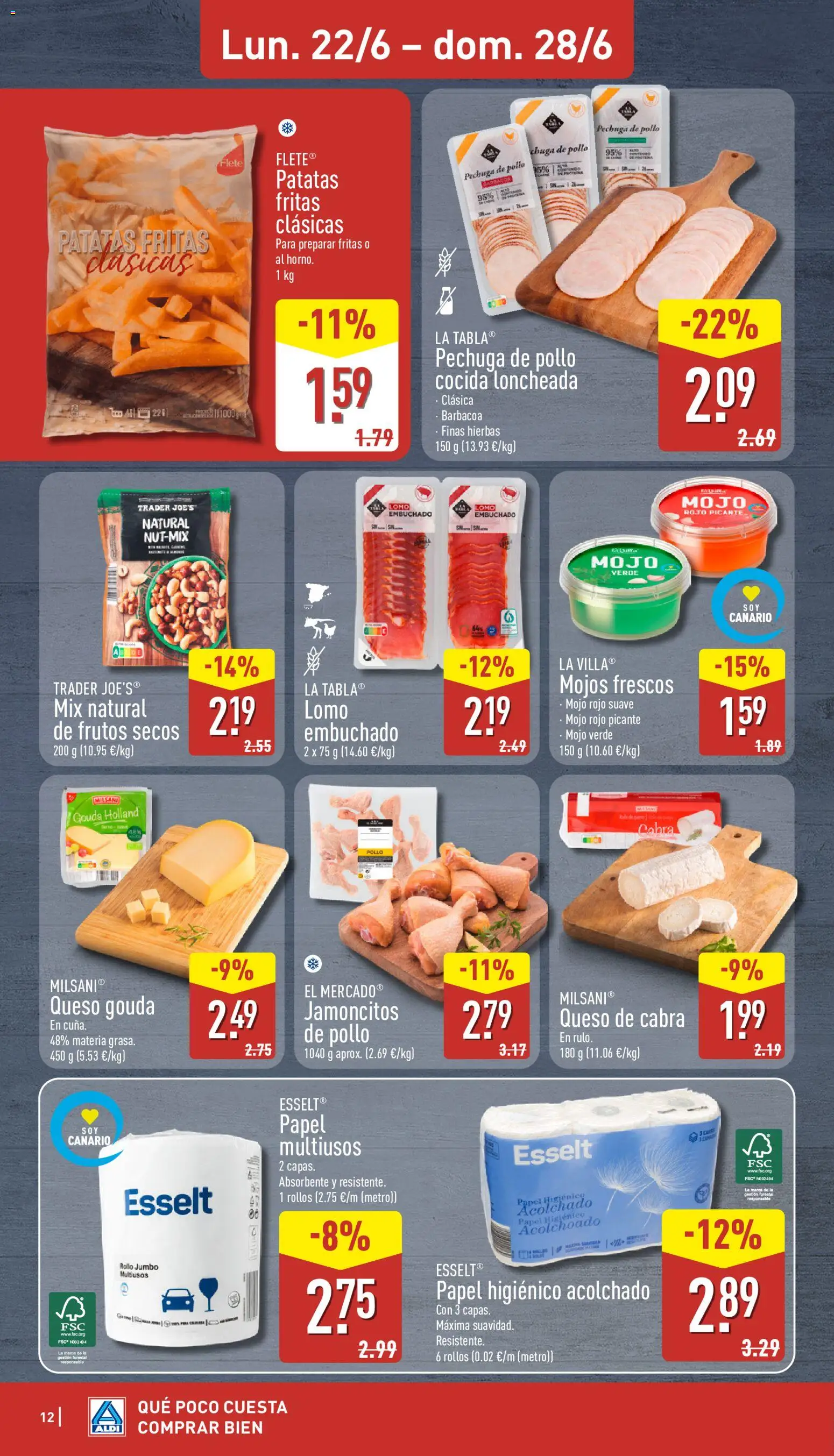 Aldi folleto Canarias │ válido desde el 22.06.2026 | Página: 12 | Productos: Queso, Papel higienico, Frutos secos, Queso Gouda