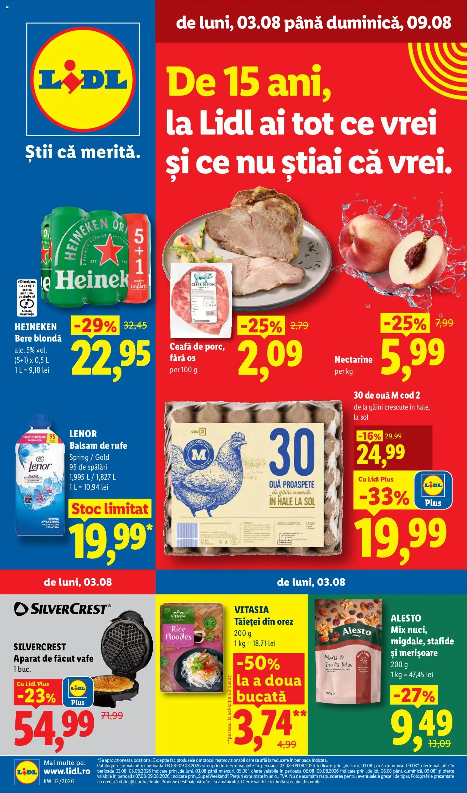 Noul catalog Lidl – valabil de la 03.08.2026 | Pagină: 1 | Produse: Ceafa de porc, Bere, Stafide, Plus