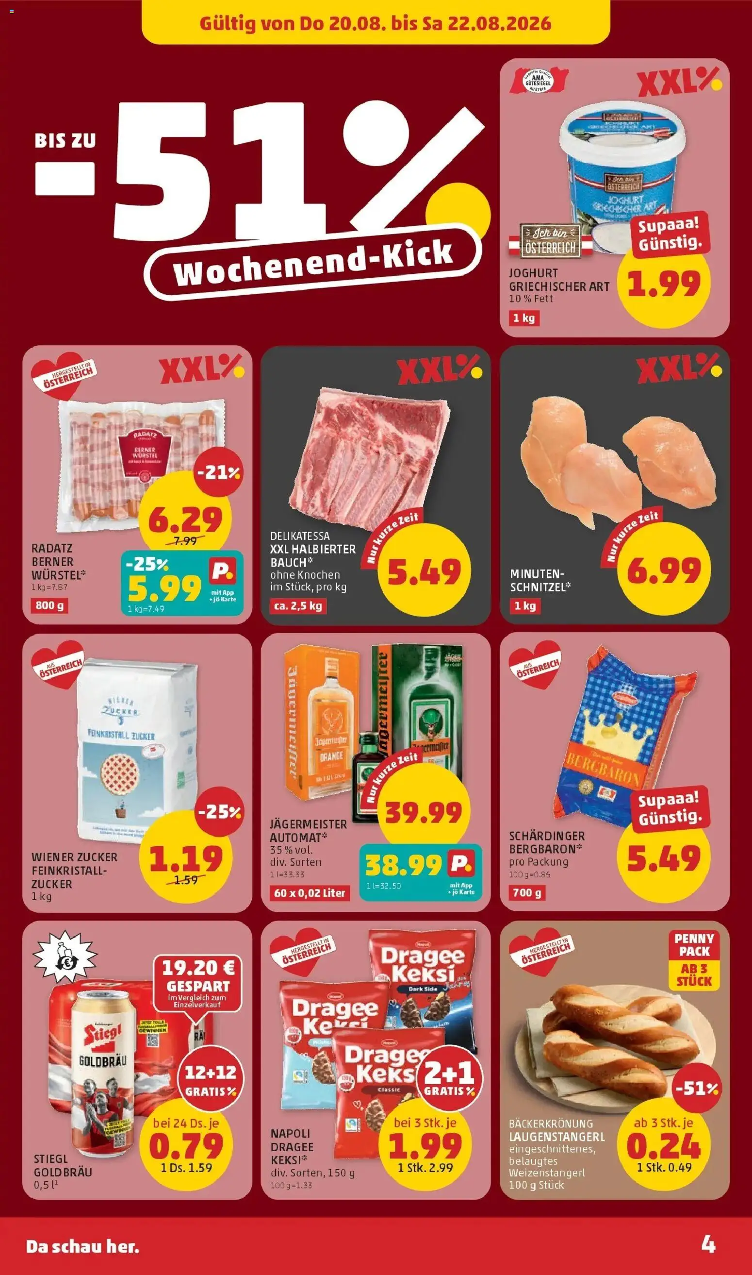 Penny Markt Die ganze Woche sparen ab (20.08.2026) - Angebote, Prospekt | Seite: 4 | Produkte: Zucker, Joghurt
