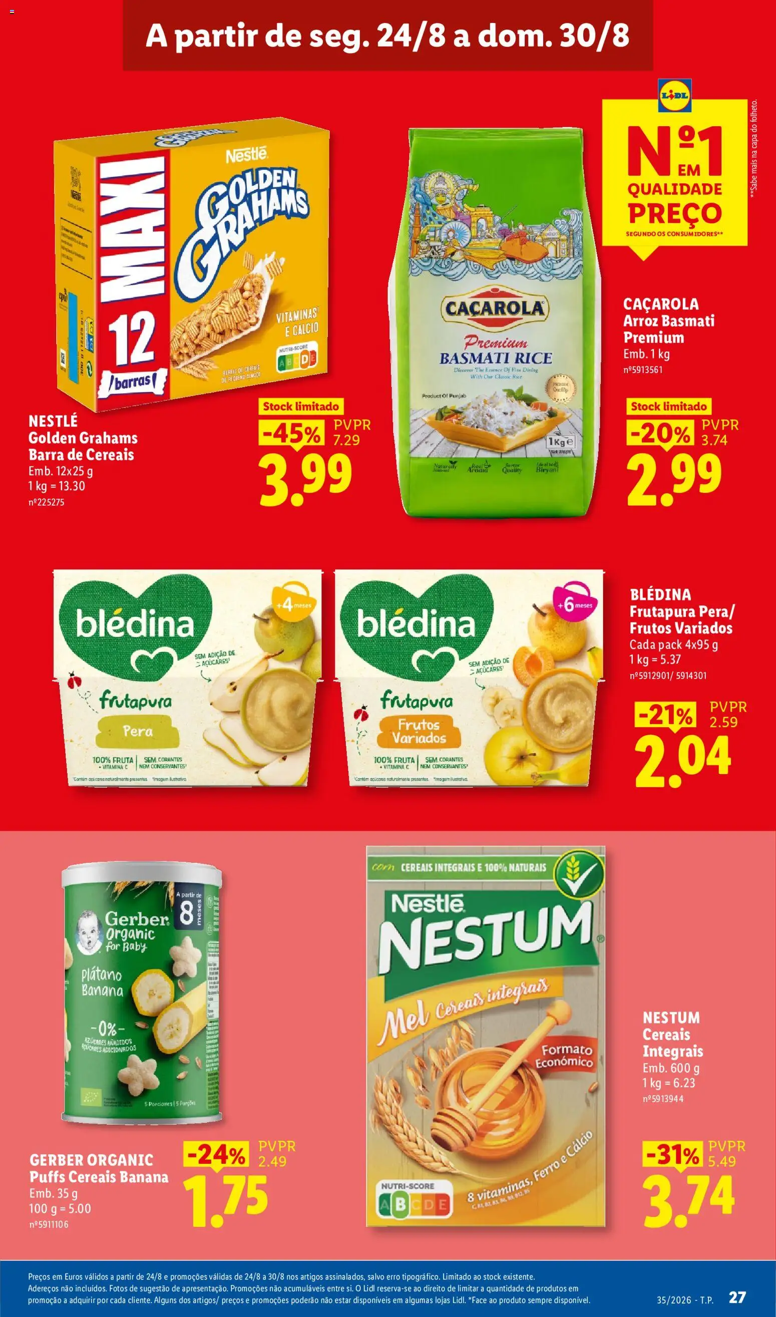 Lidl folheto │ válido de 24/08/2026 | Página: 27 | Produtos: Banana, Nestlé, Arroz, Mel