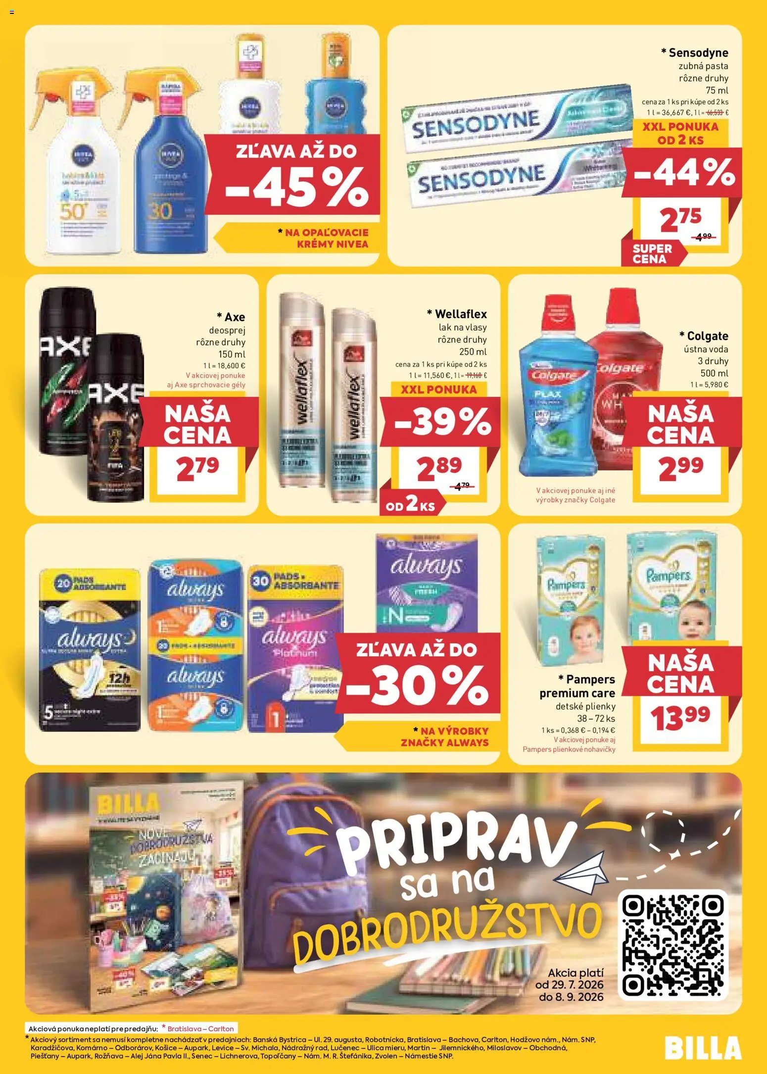 Nové Billa akcie – leták je platný od 05.08.2026 | Strana: 23 | Produkty: Lak na vlasy, Ústna voda, Nohavičky, Plienky