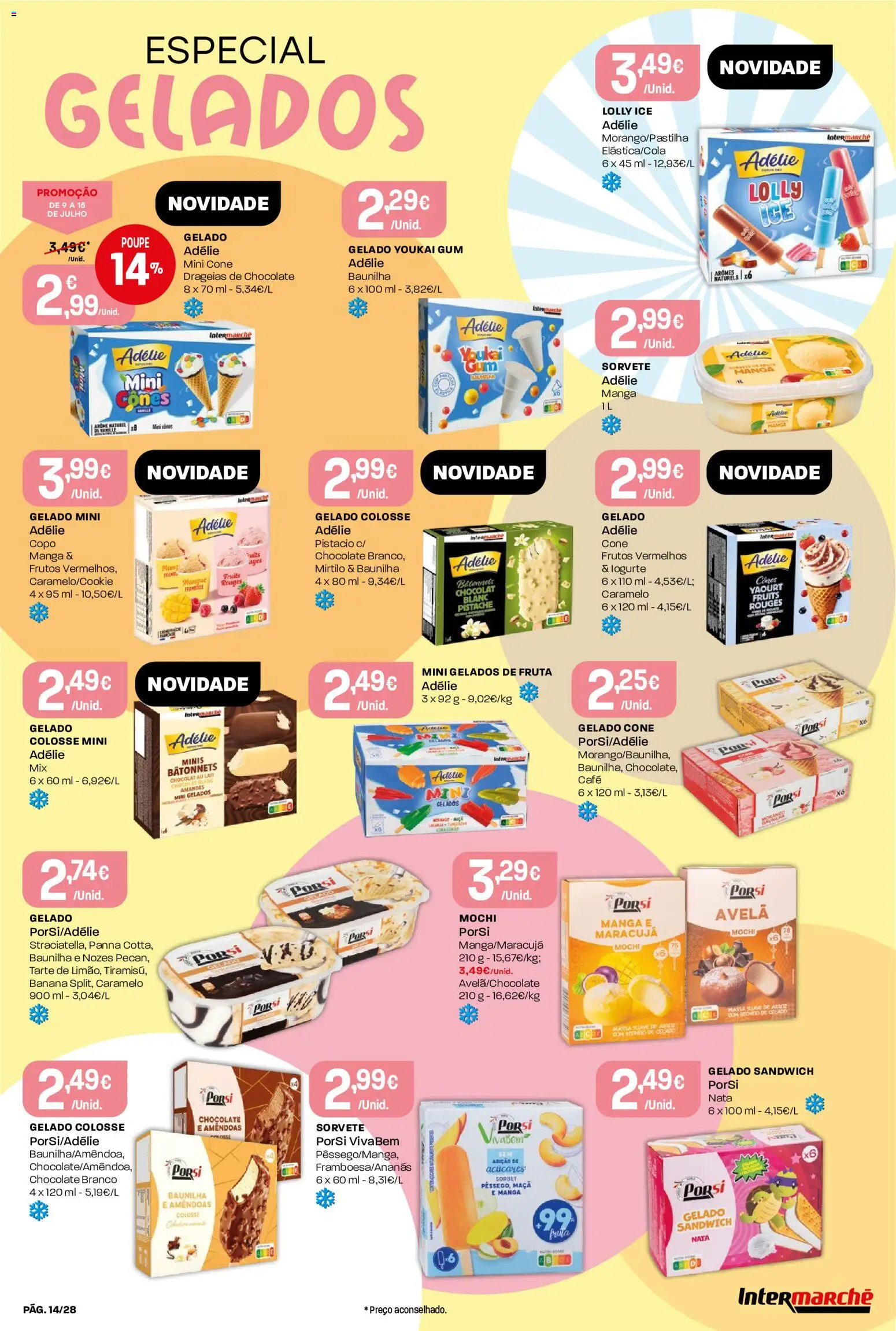 Intermarché Folheto Contact │ válido de 09/07/2026 | Página: 14 | Produtos: Amêndoas, Banana, Tarte, Gelado sandwich